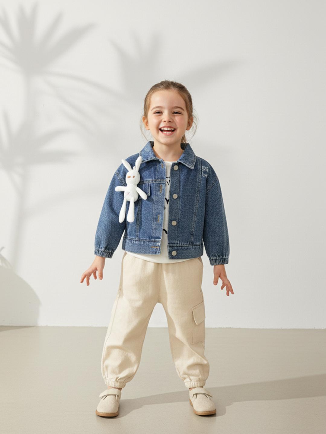 Buy YK Girls Printed T Shirt & Joggers With Denim Jacket -  - Apparel for Girls