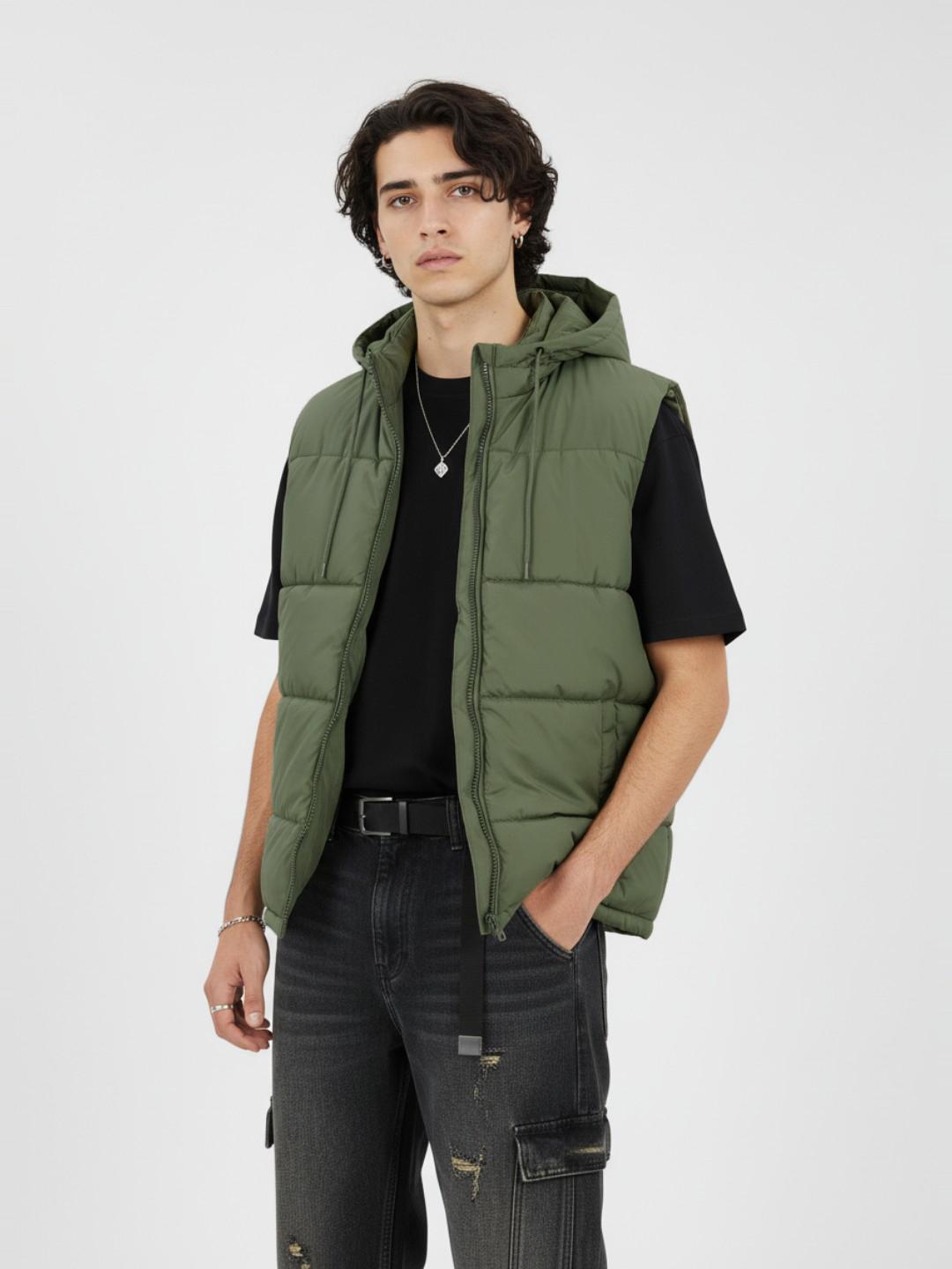 glitchez Padded Hooded Sleeveless Jacket