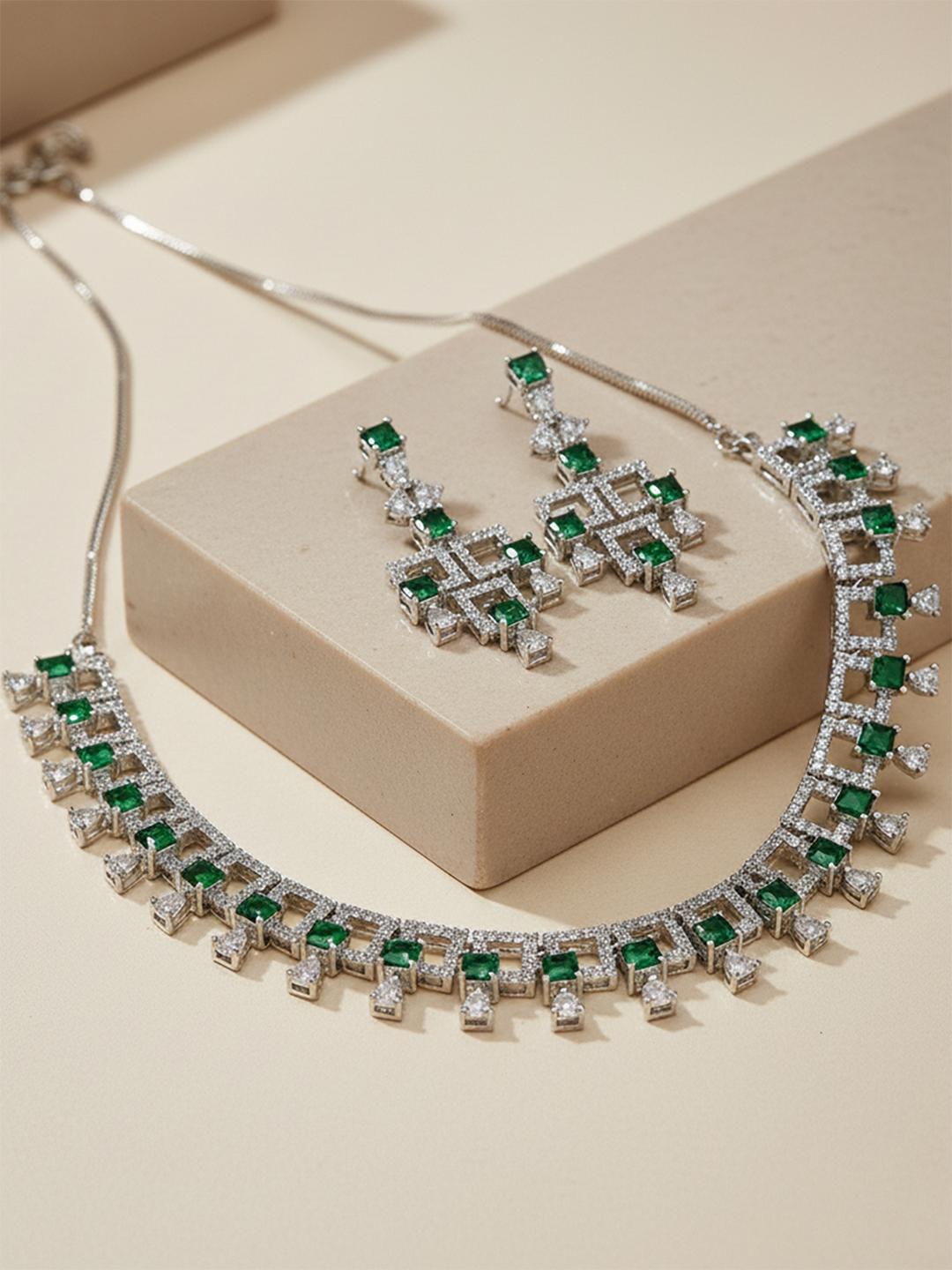 Buy KARATCART Silver Plated White & Green CZ Studded Beaded Jewellery Set -  - Accessories for Women