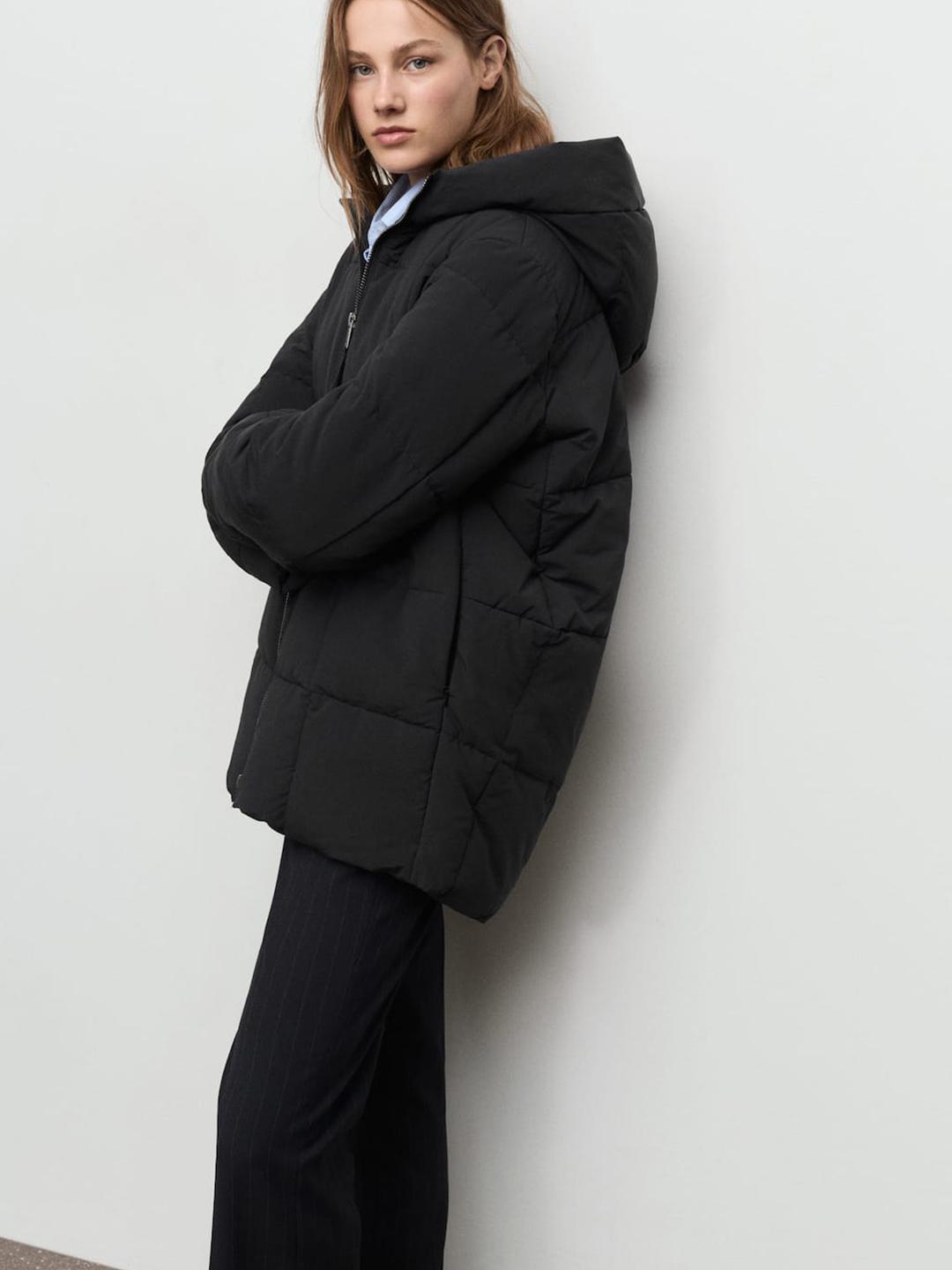 MANGO Solid Hooded Puffer Jacket