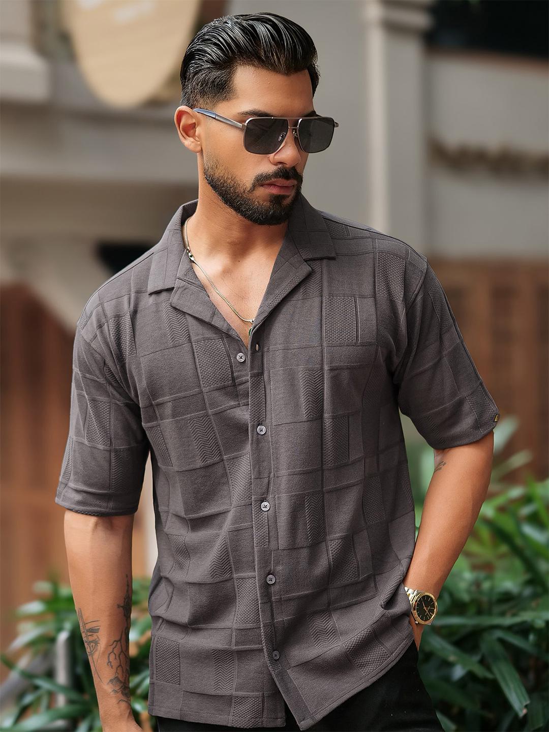 Maniac Self Design Lapel Collar Cotton Shirt