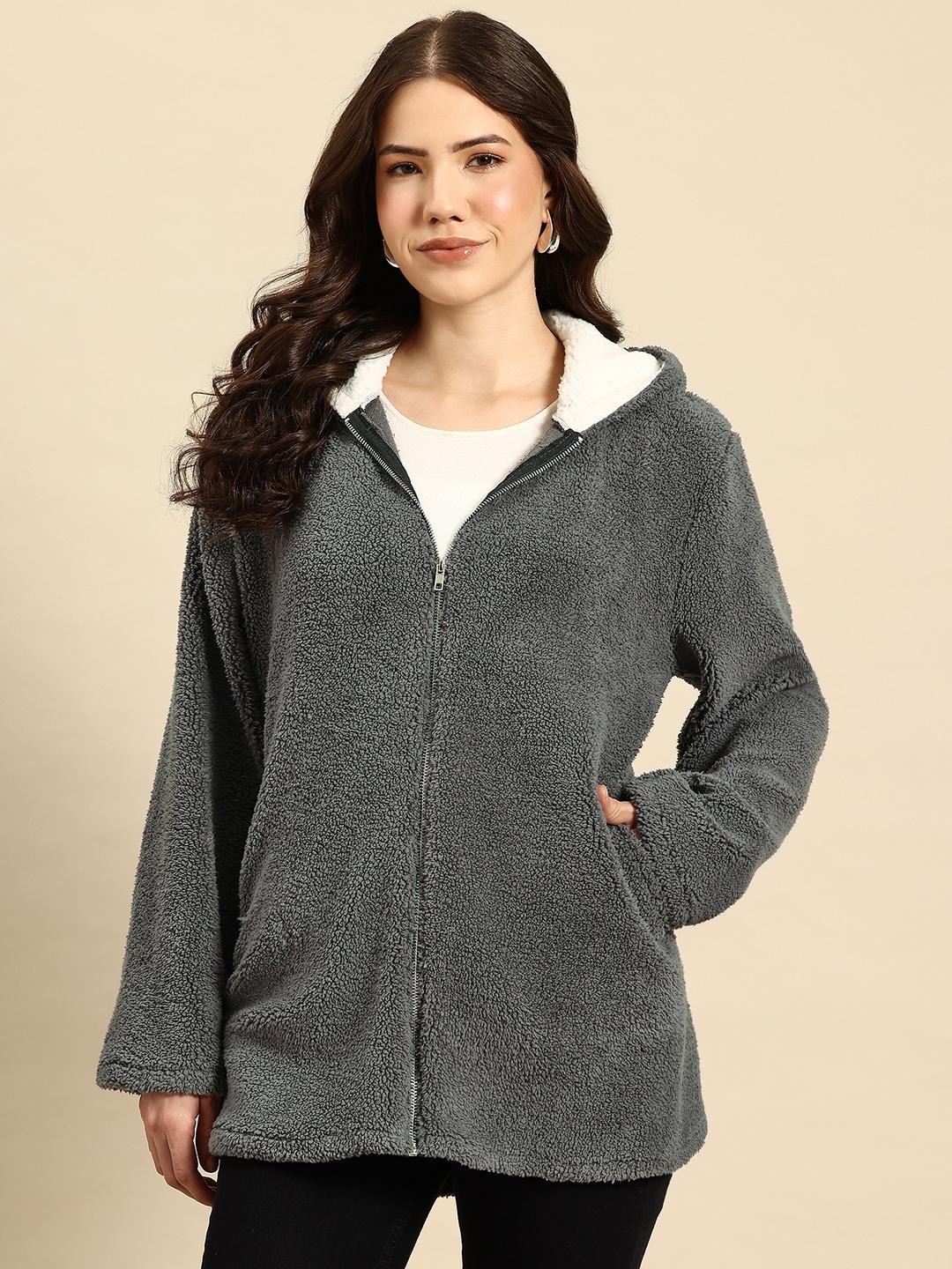 Qurvii Hooded Longline Fleece Tailored Jacket