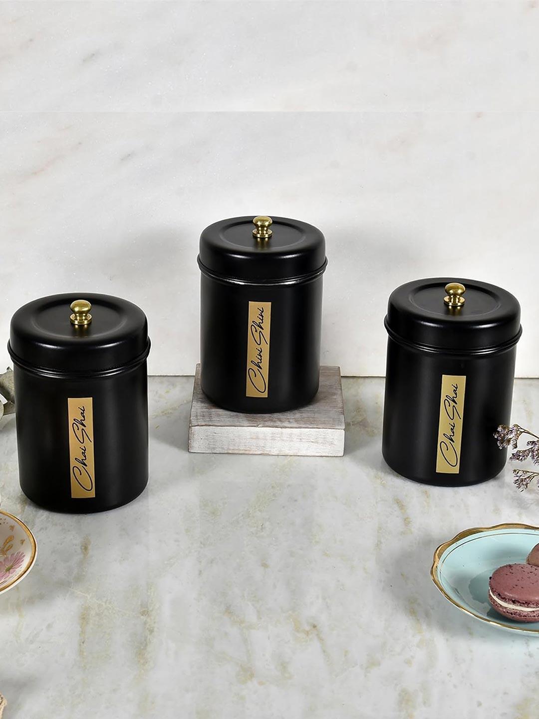 Buy Living With Elan Stainless Steel Black 3 Piece Chai Cheeni Sheeni ...