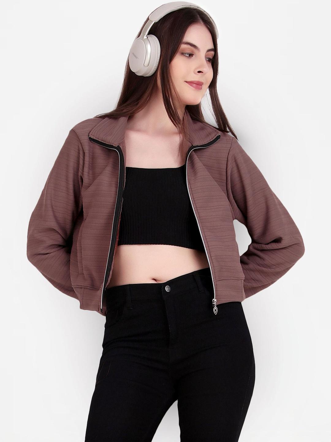 Brazo Women Fleece Lightweight Crop Bomber Jacket