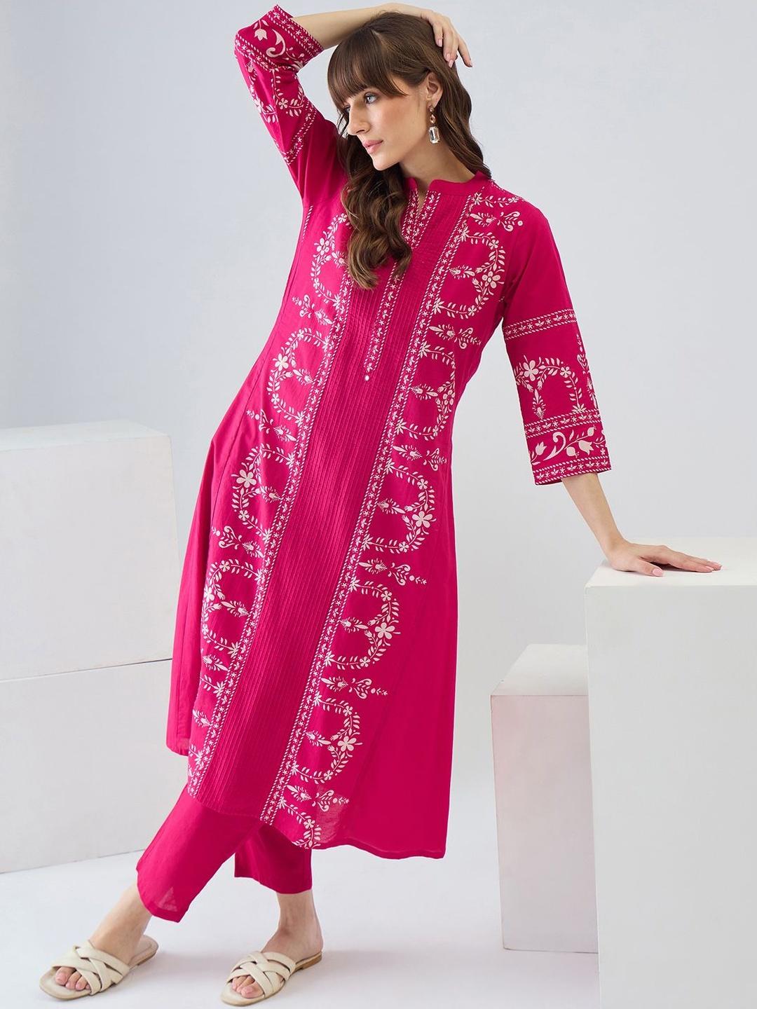 Buy Indo Era Printed Pure Cotton Mandarin Collar Neck Tunic With Trousers Co Ords -  - Apparel for Women