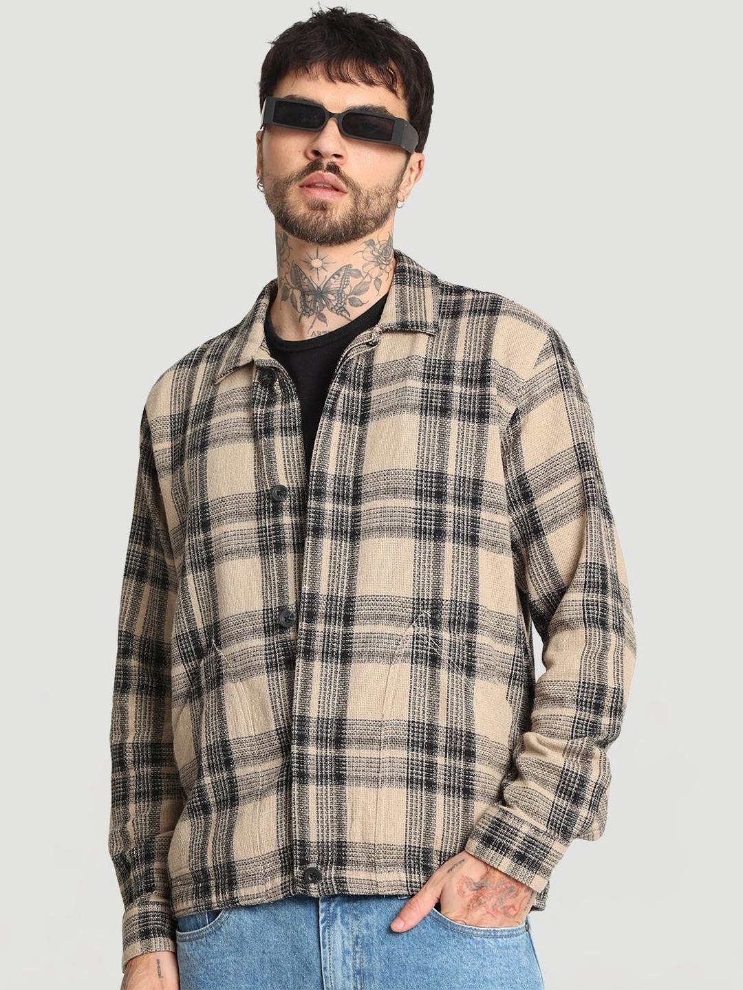 Roadster Men Relaxed Fit Checked Spread Collar Shacket