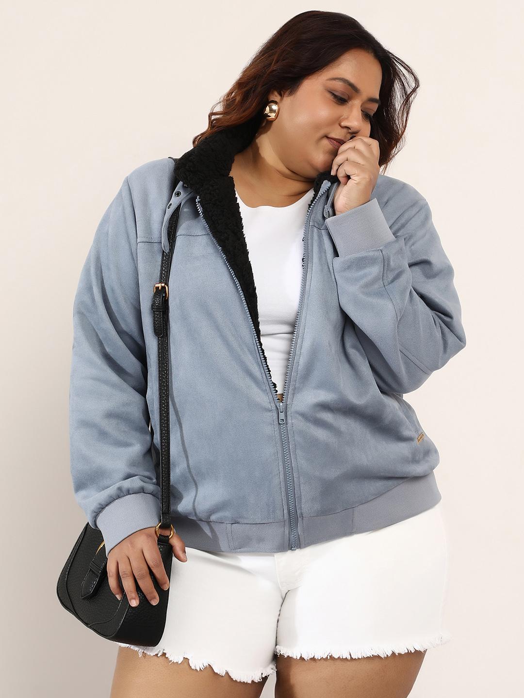 Instafab Plus Women Colourblocked Suede Lightweight Bomber Jacket