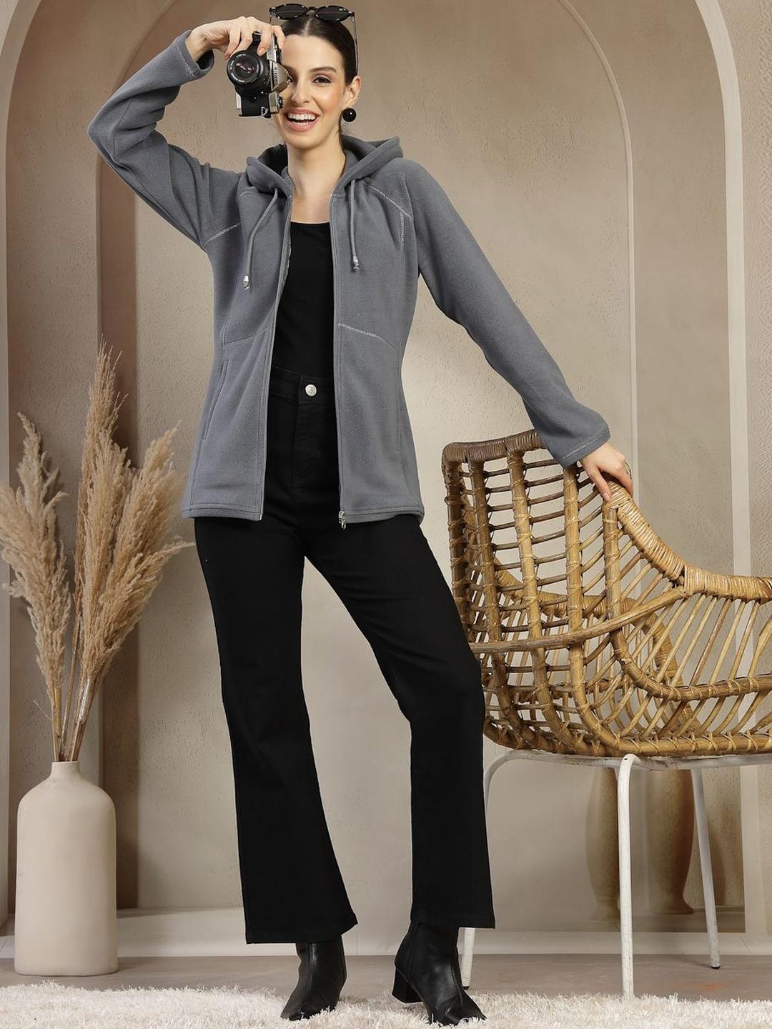 Nayam By Lakshita Women Fleece Crop Open Front Jacket