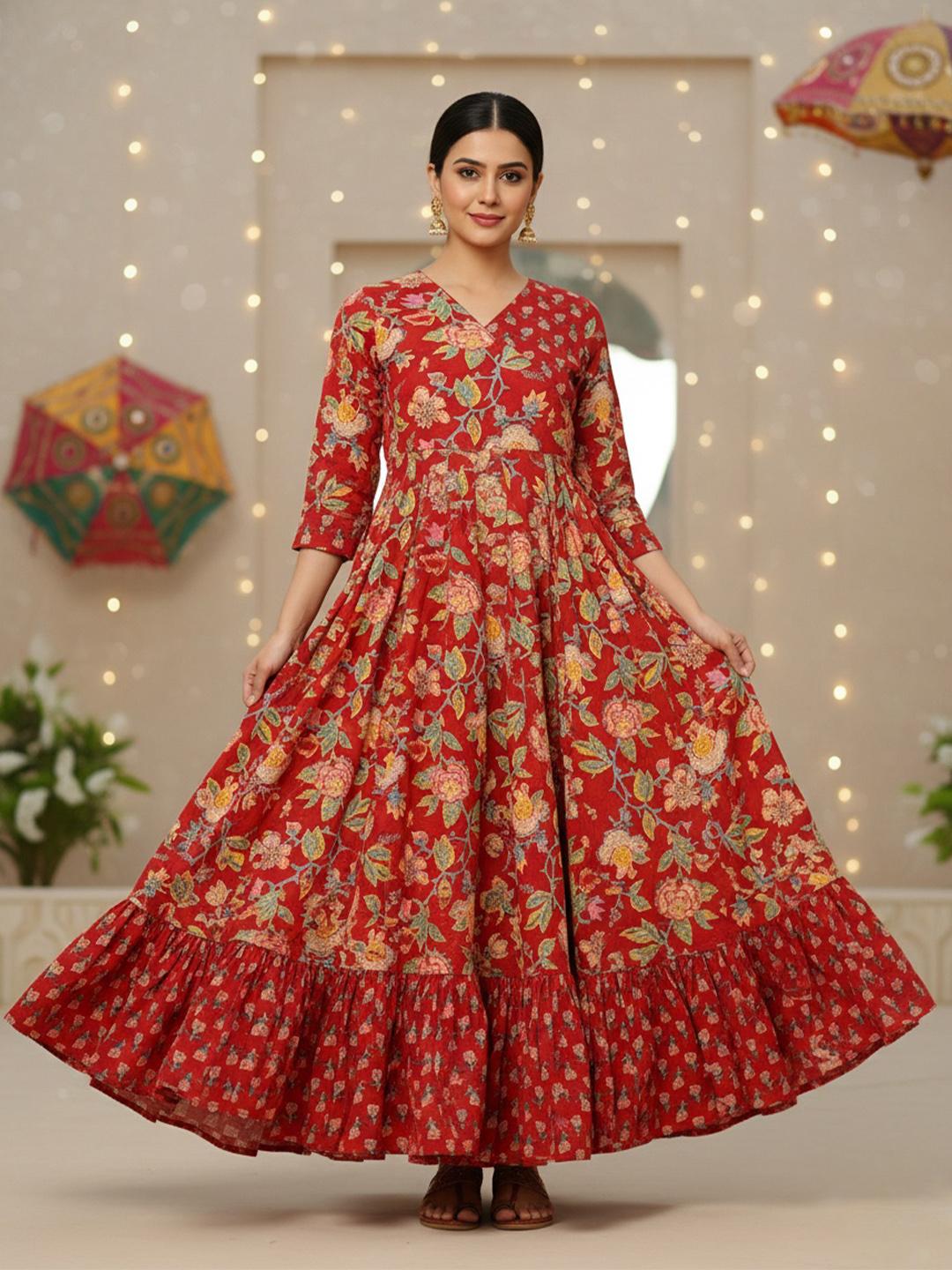 Sa Rasa Buy Sa Rasa Floral Printed V Neck Angrakha Pure Cotton Anarkali Kurta ...
