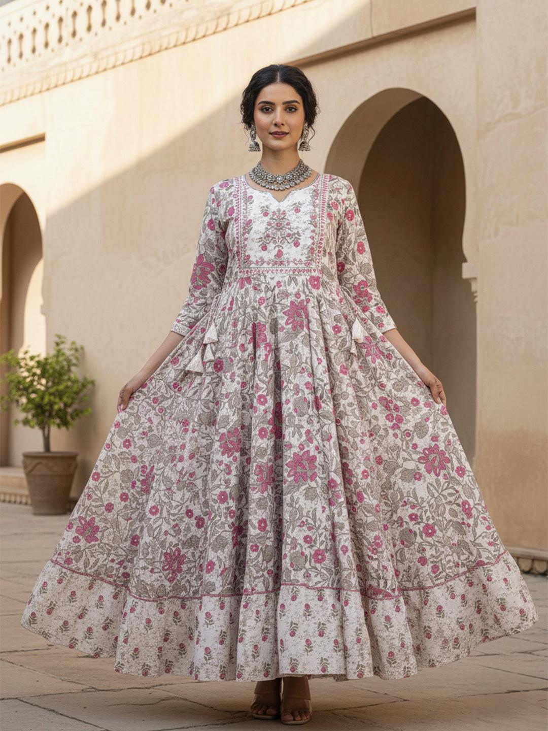 Sa Rasa Buy Sa Rasa Floral Printed Notch Neck Fit And Flare Cotton Ethnic Dress ...