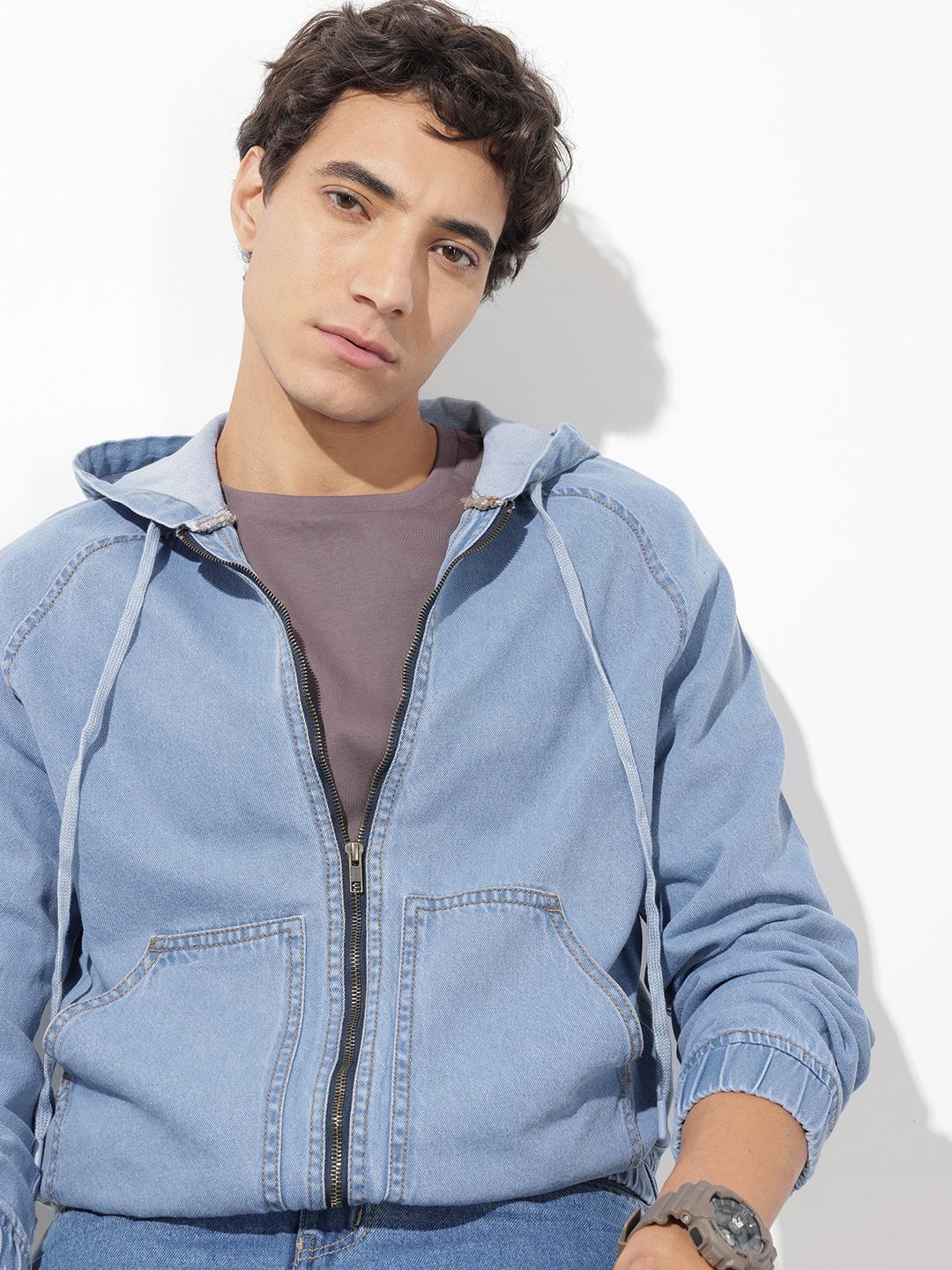 The Roadster Life Co. Typography Embroidered Hooded Denim Jacket