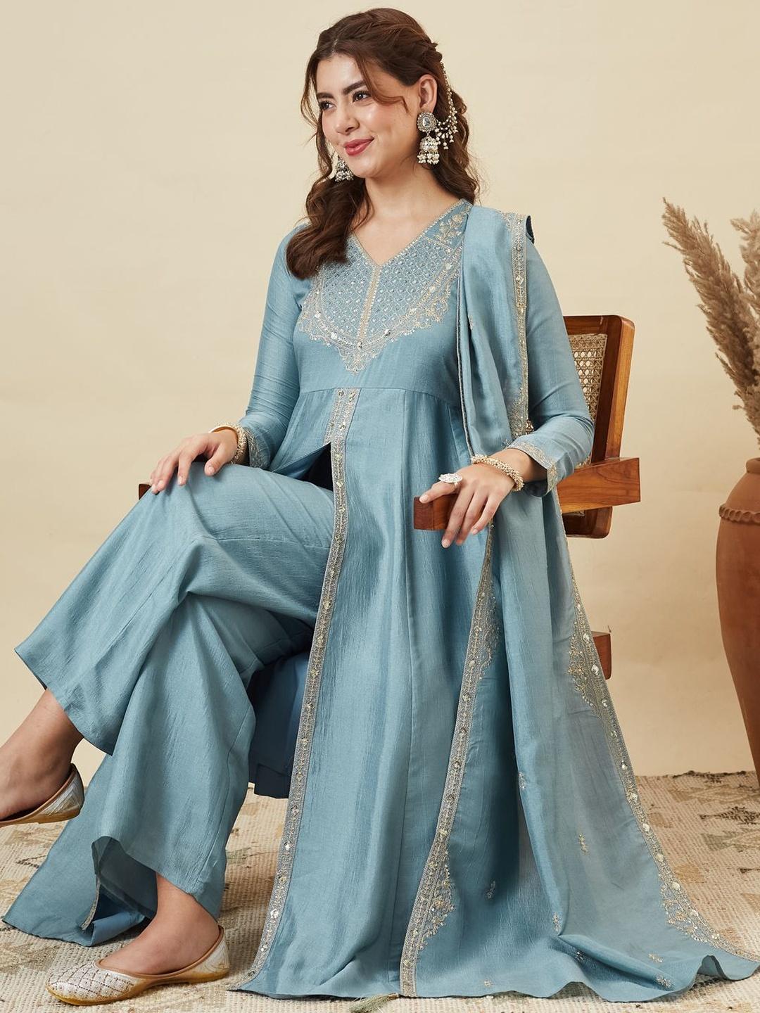 Buy Colors Of Earth Ethnic Motifs Embroidered Empire Gotta Patti Pure ...