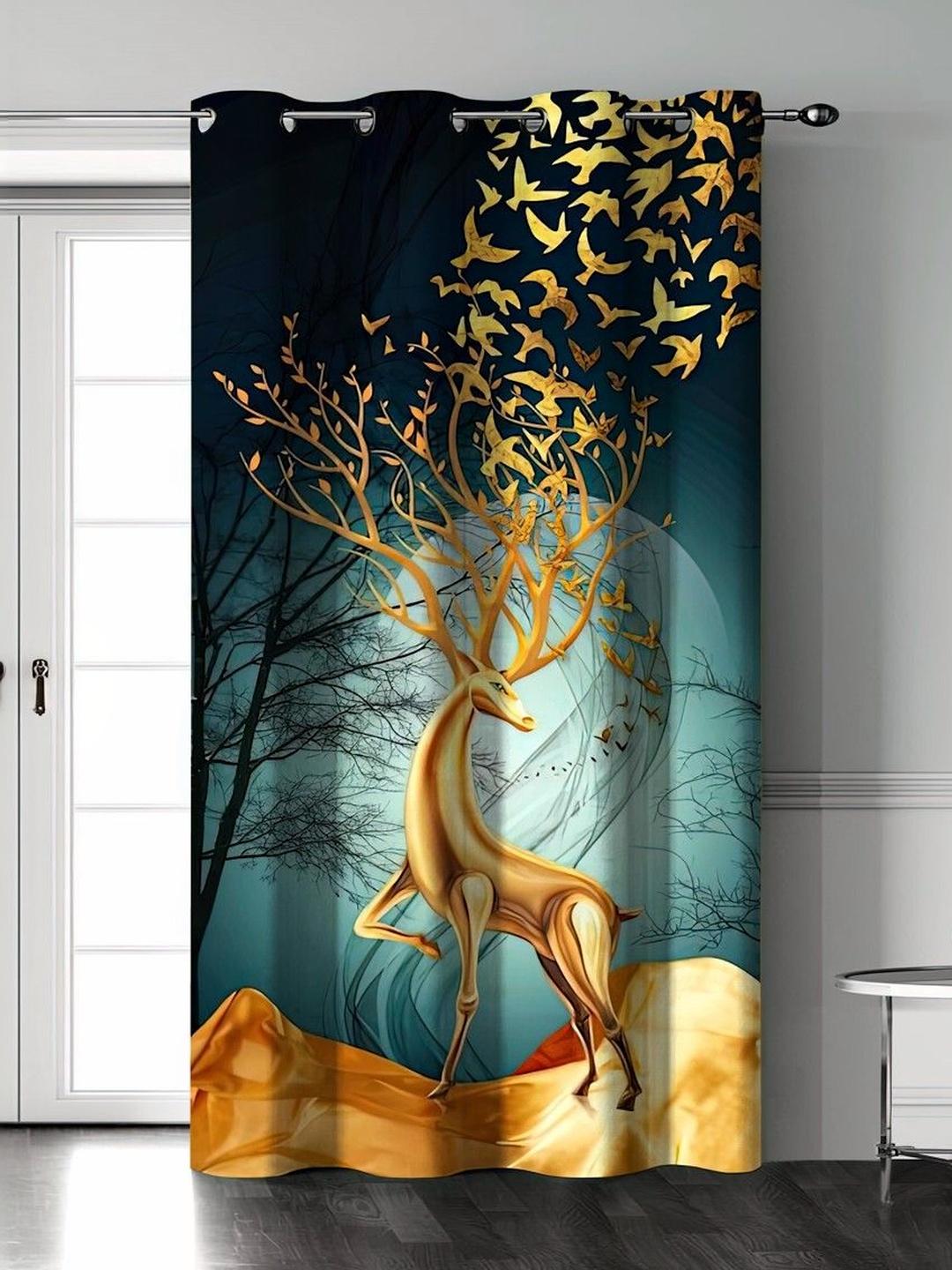 Buy Aura Premium Luxury Golden Deer Art 3D Printed Polyester Curtains -  - Home for Unisex