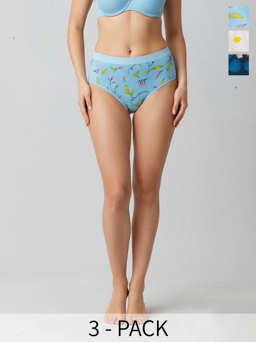 Buy FiveFlag Pack Of 3 Printed Pure Combed Cotton Mid Rise Antibacterial Hipster Briefs -  - Apparel for Women