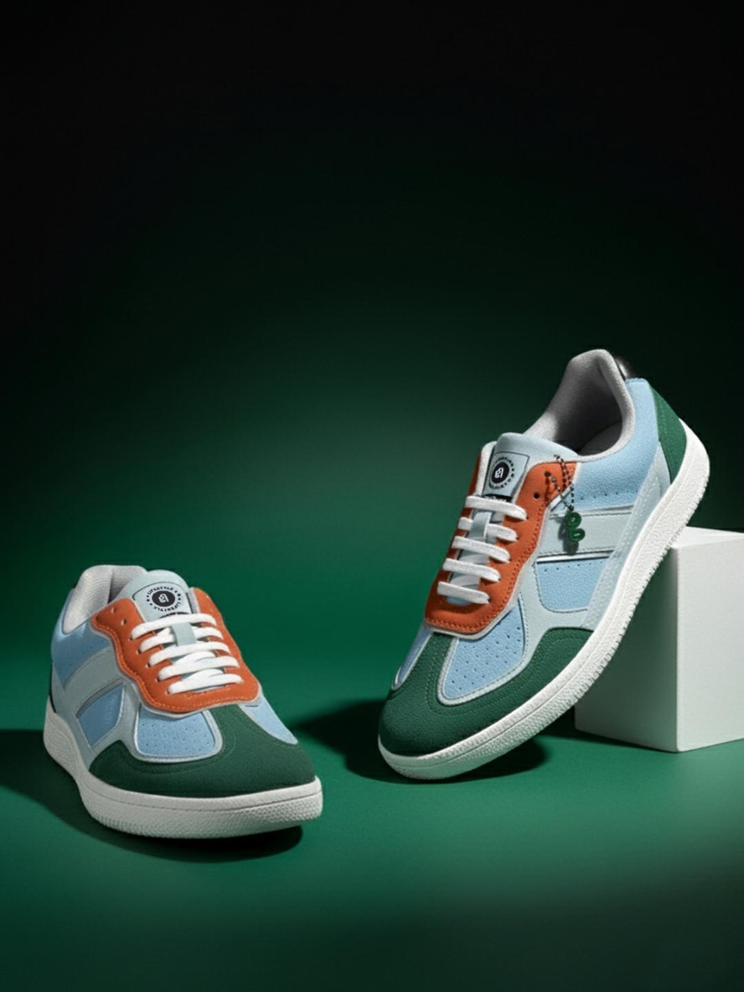 glitchez Men Colourblocked Perforated Lace-Up Sneakers