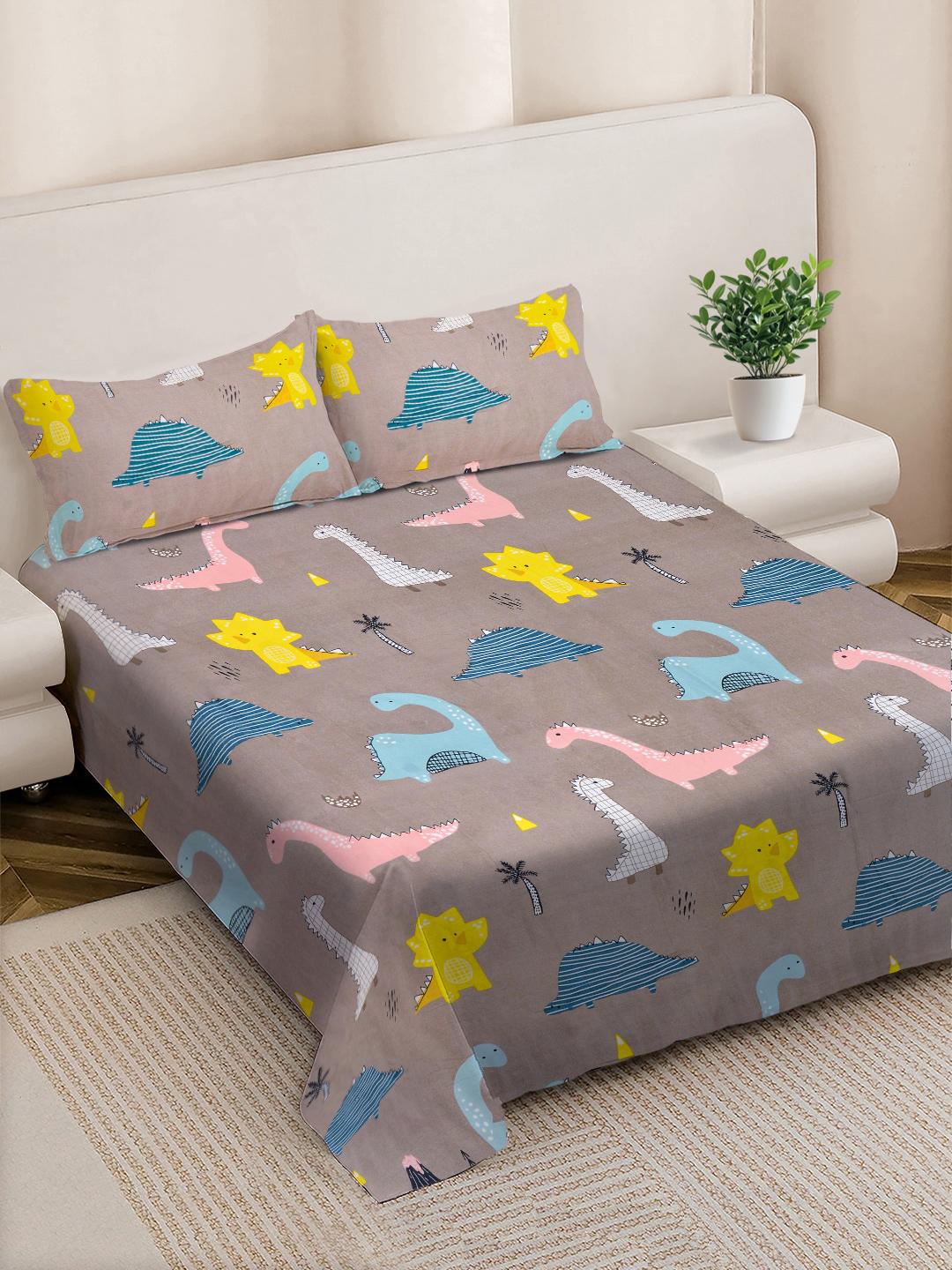 Buy FABINALIV Brown Cartoon Print Polycotton 300 TC King Bedsheet With 2 Pillow Covers -  - Home for Unisex Kids