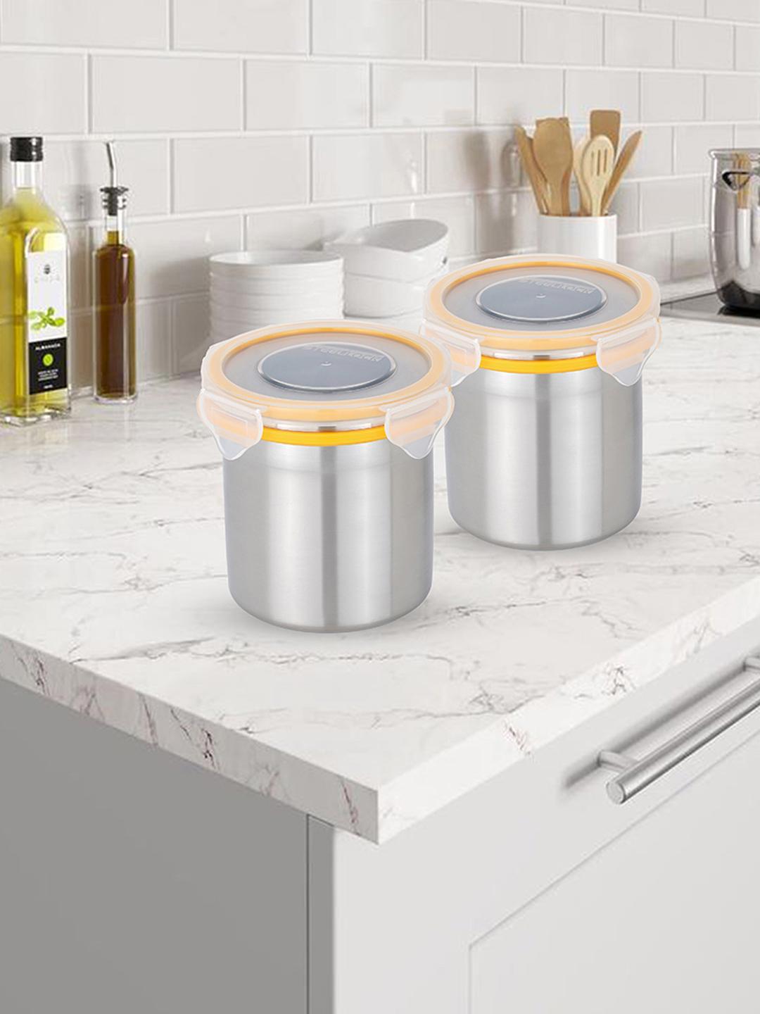 Buy STEELLOCK Set Of 2 Silver Toned 2025 Stainless Steel Air Tight Canister Container - - Home for Unisex