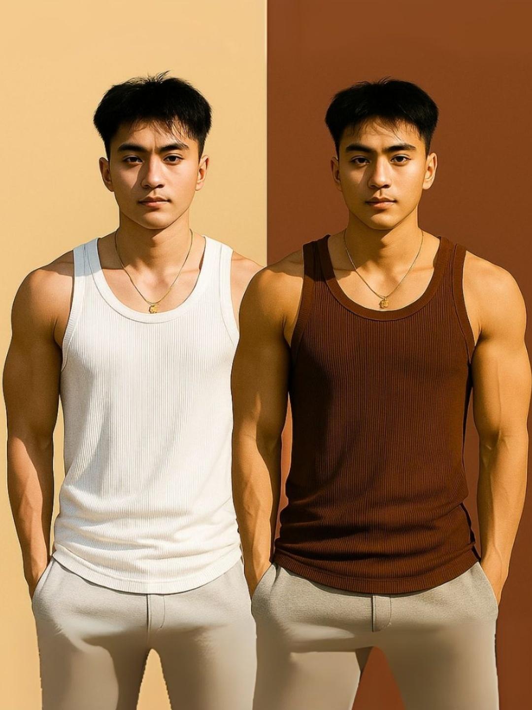 Buy ROCKWELL Pack Of 2 Ribbed Cotton Breathable Innerwear Gym Vests - - Apparel for Men