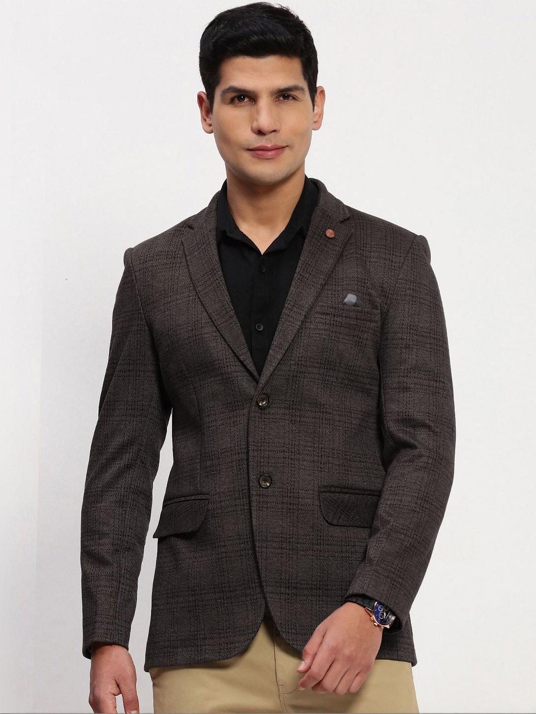 Buy SHOWOFFFF Checked Slim Fit Notched Lapel Single Breasted Blazer ...