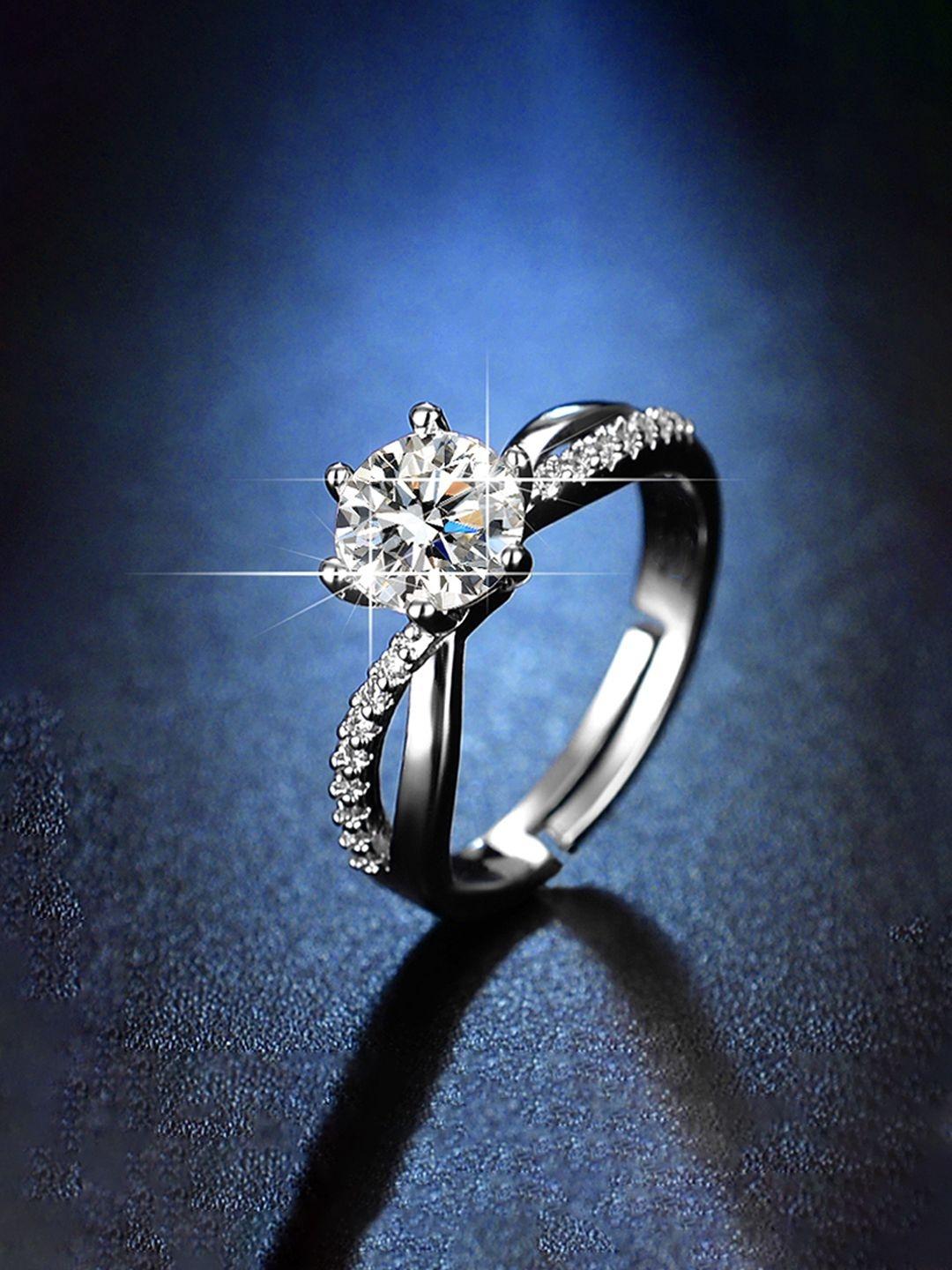 Buy GOLDIWALA Silver Plated Cubic Zirconia Studded Adjustable Finger Ring - - Accessories for Women
