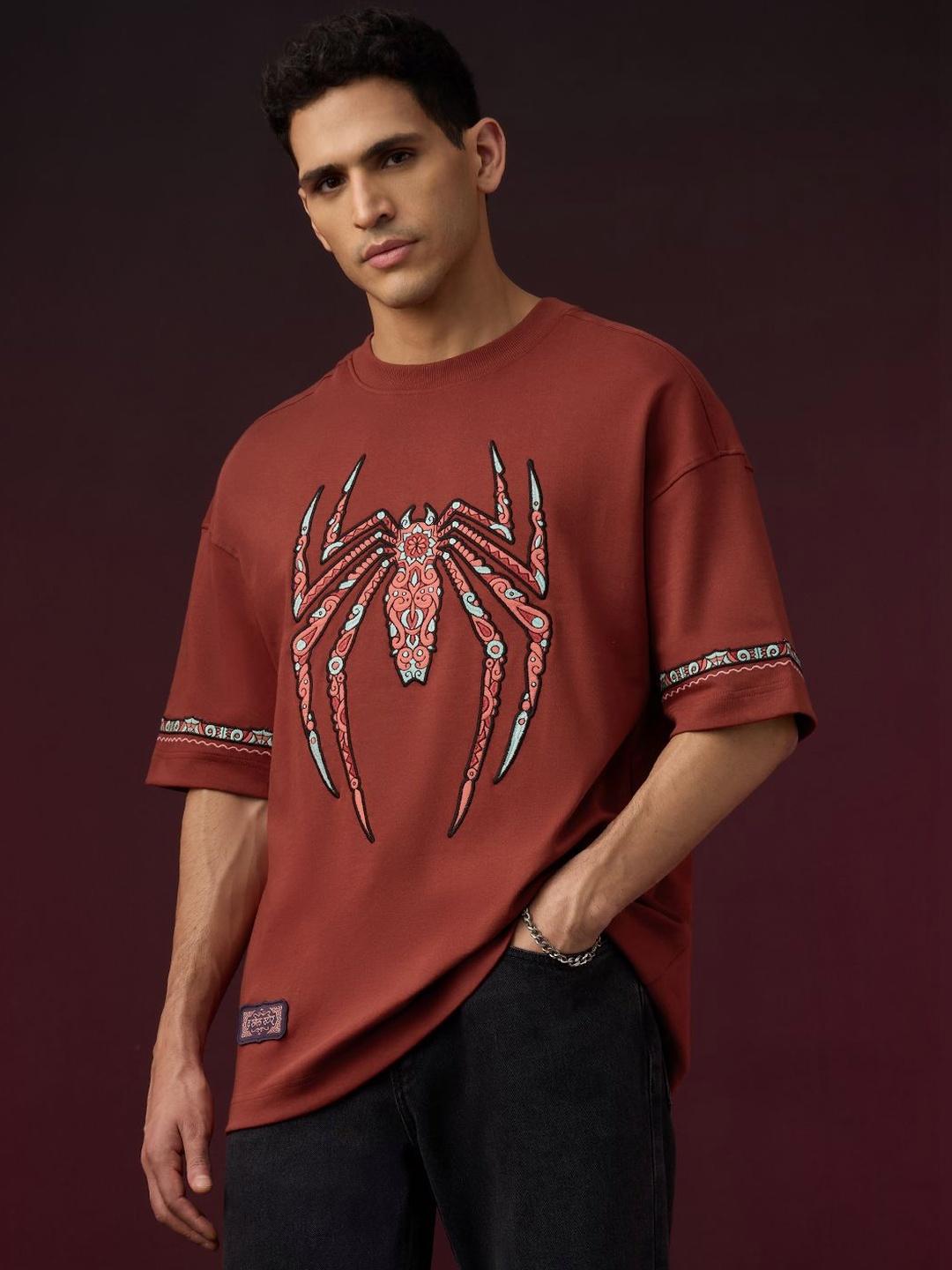 The Souled Store Men Oversized Spider-Man Rust T-Shirt
