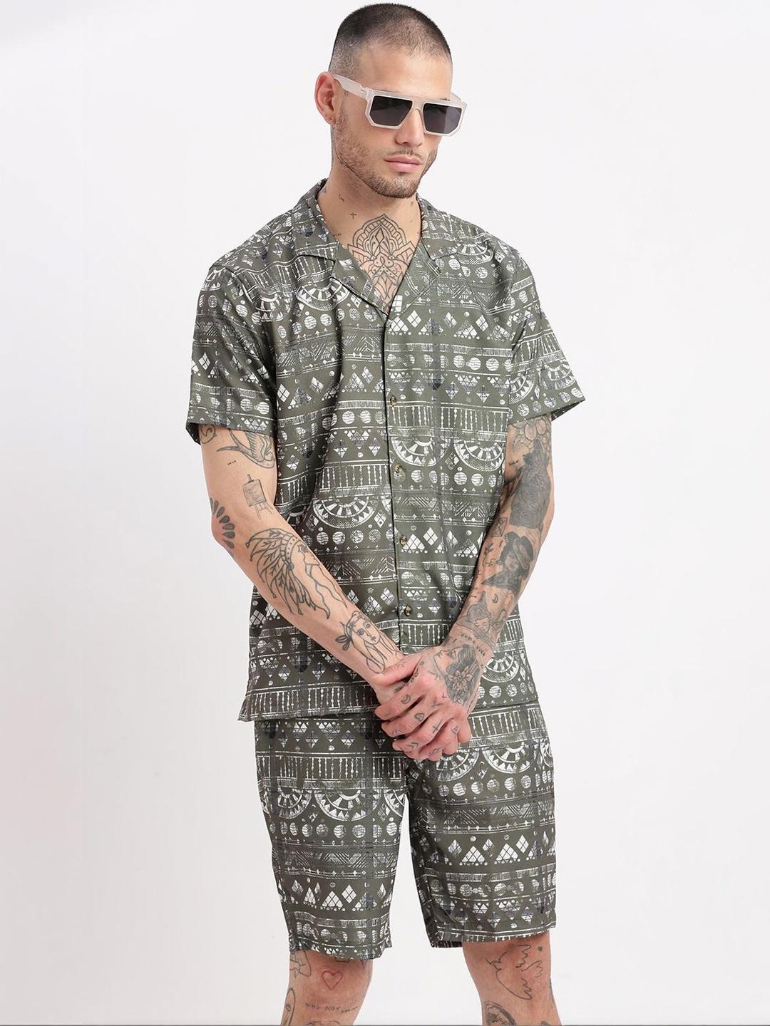 Buy SHOWOFFFF Printed Cuban Collar Shirt & Shorts Co Ords -  - Apparel for Men