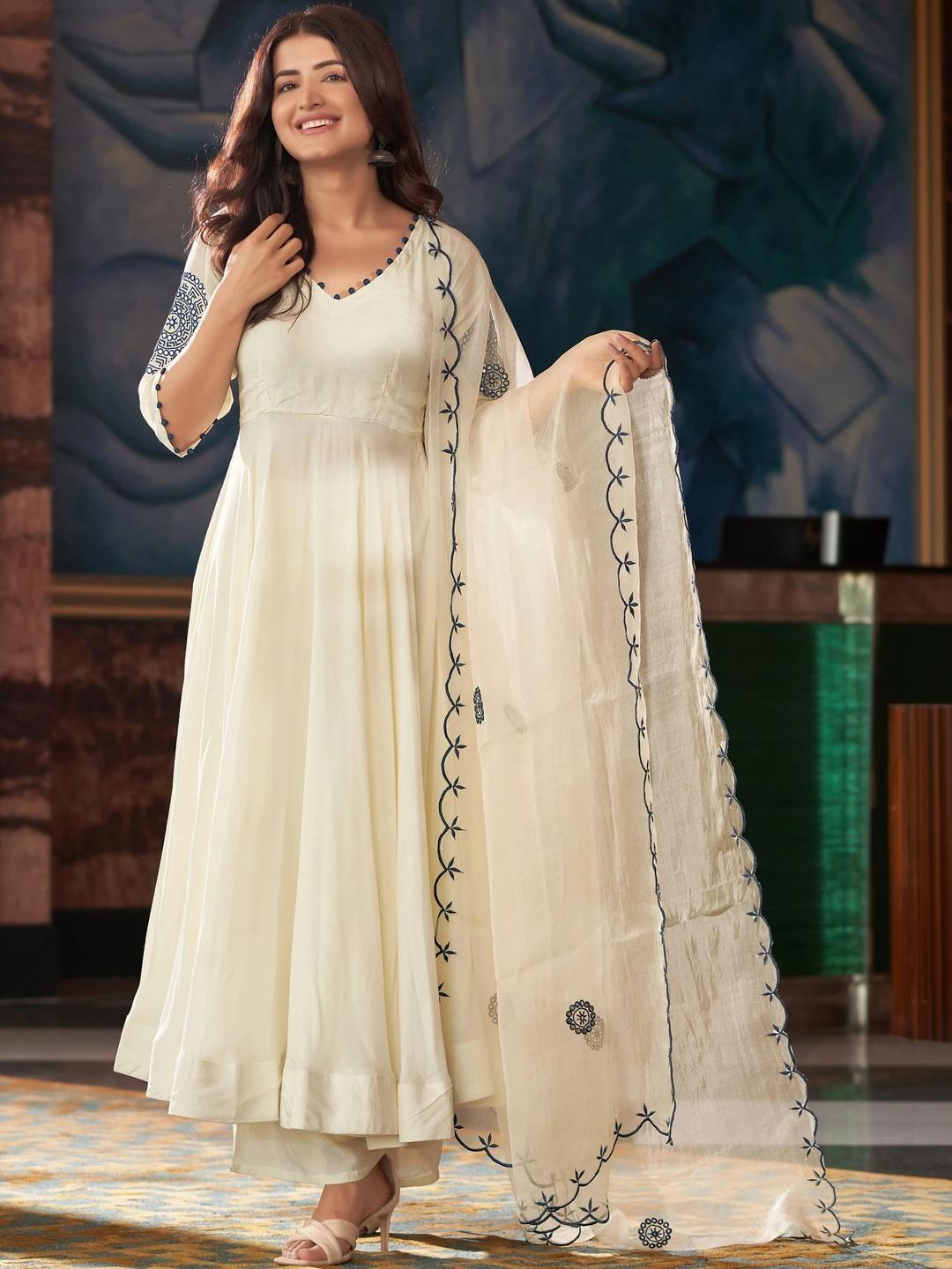 Women's White Ethnic Motifs Printed Kurta Sets with Palazzos