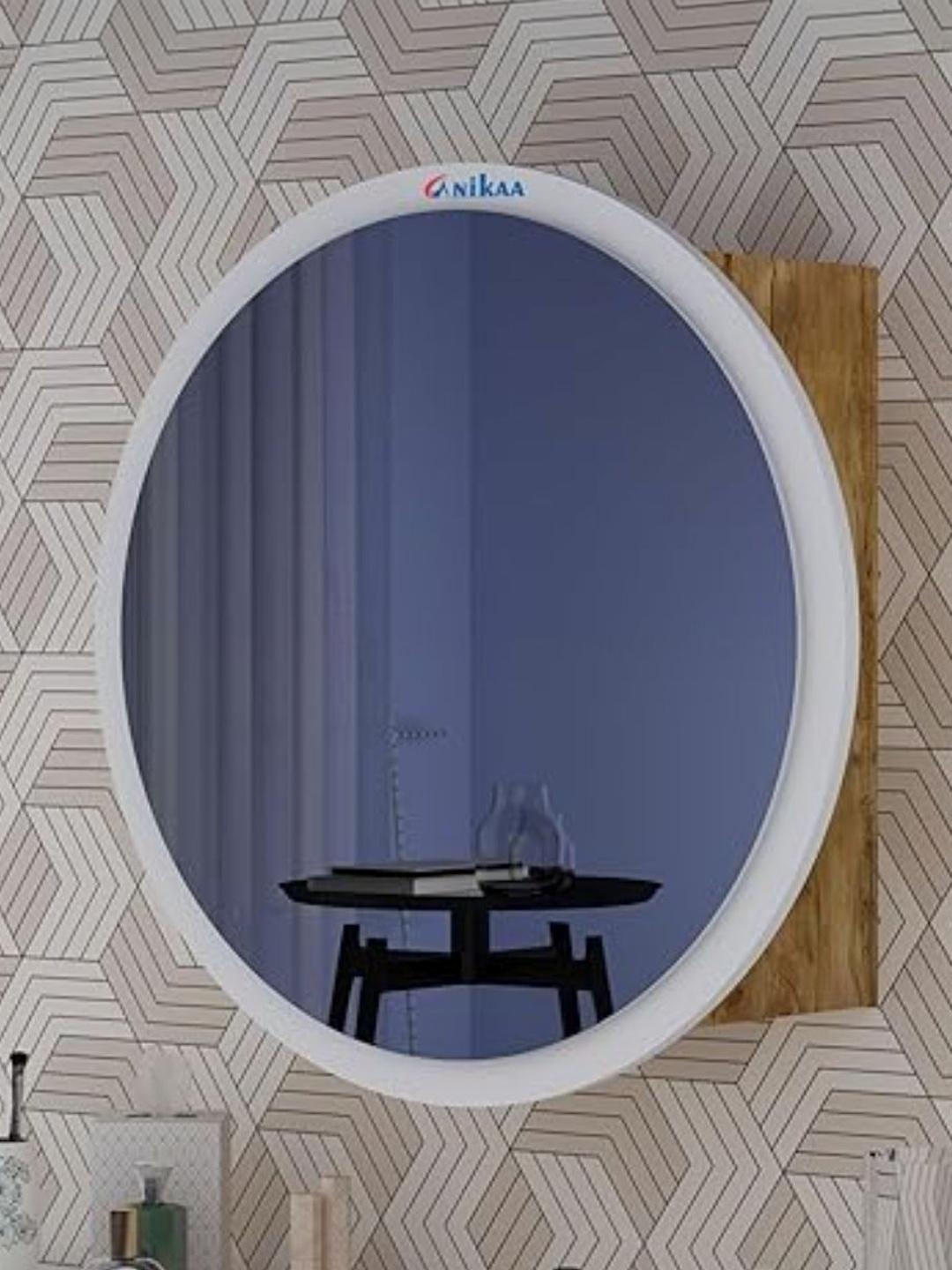 Buy Furniwud White Bathroom Cabinet Round Wall Mirror - Mirrors for ...