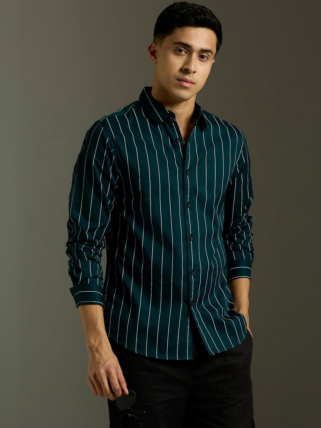 The Roadster Lifestyle Co Striped Cotton Spread Collar Shirts