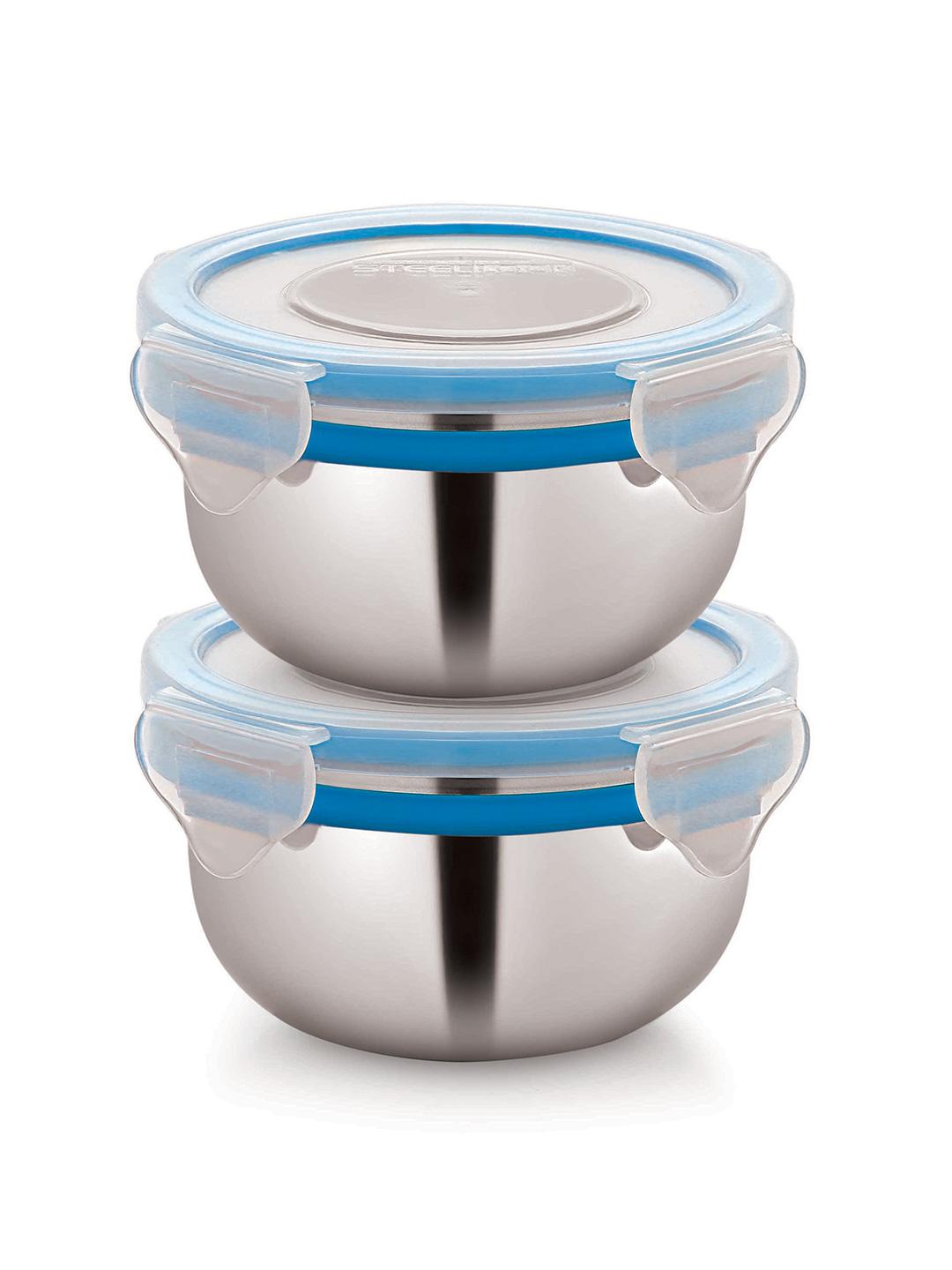 Buy STEELLOCK Silver Toned 2 Pieces Stainless Steel Air Tight Containers With Lid 275ml Each -  - Home for Unisex