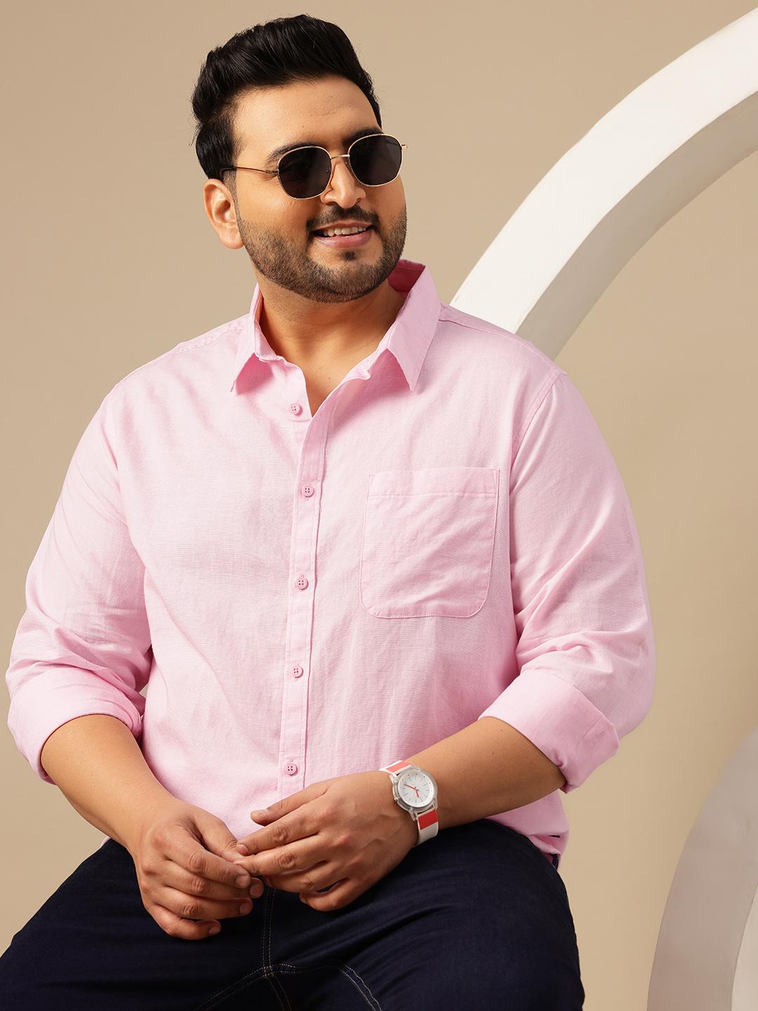 Sztori Plus Size Spread Collar Cotton Linen Shirt