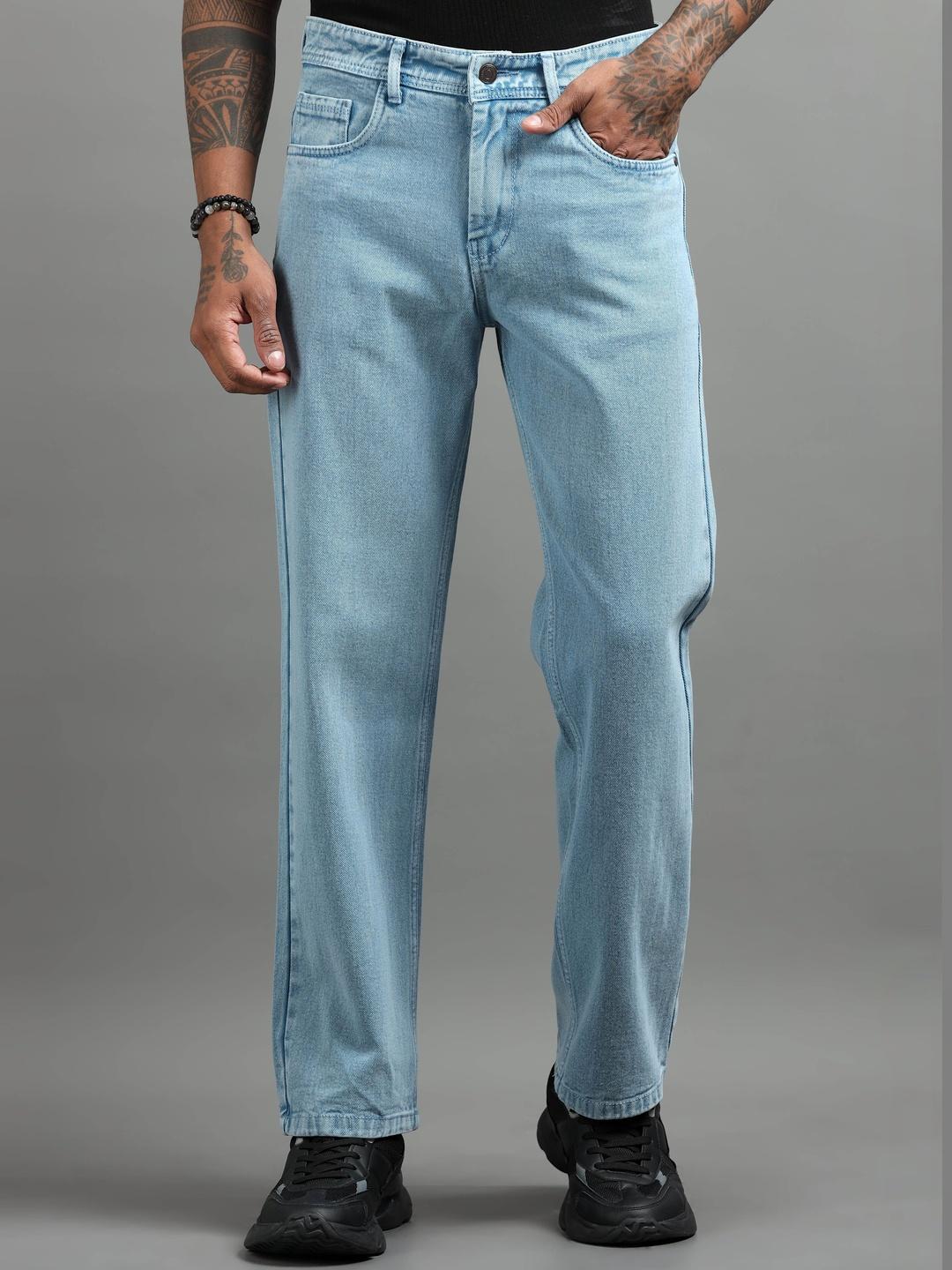 The Roadster Lifestyle Co Men Light Fade Clean Look Baggy Jeans
