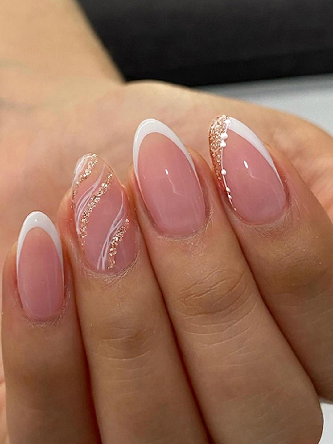 Buy Secret Lives Set Of 24 Reusable Stick On Artificial Nails   Almond White Gliter -  - Personal Care for Women