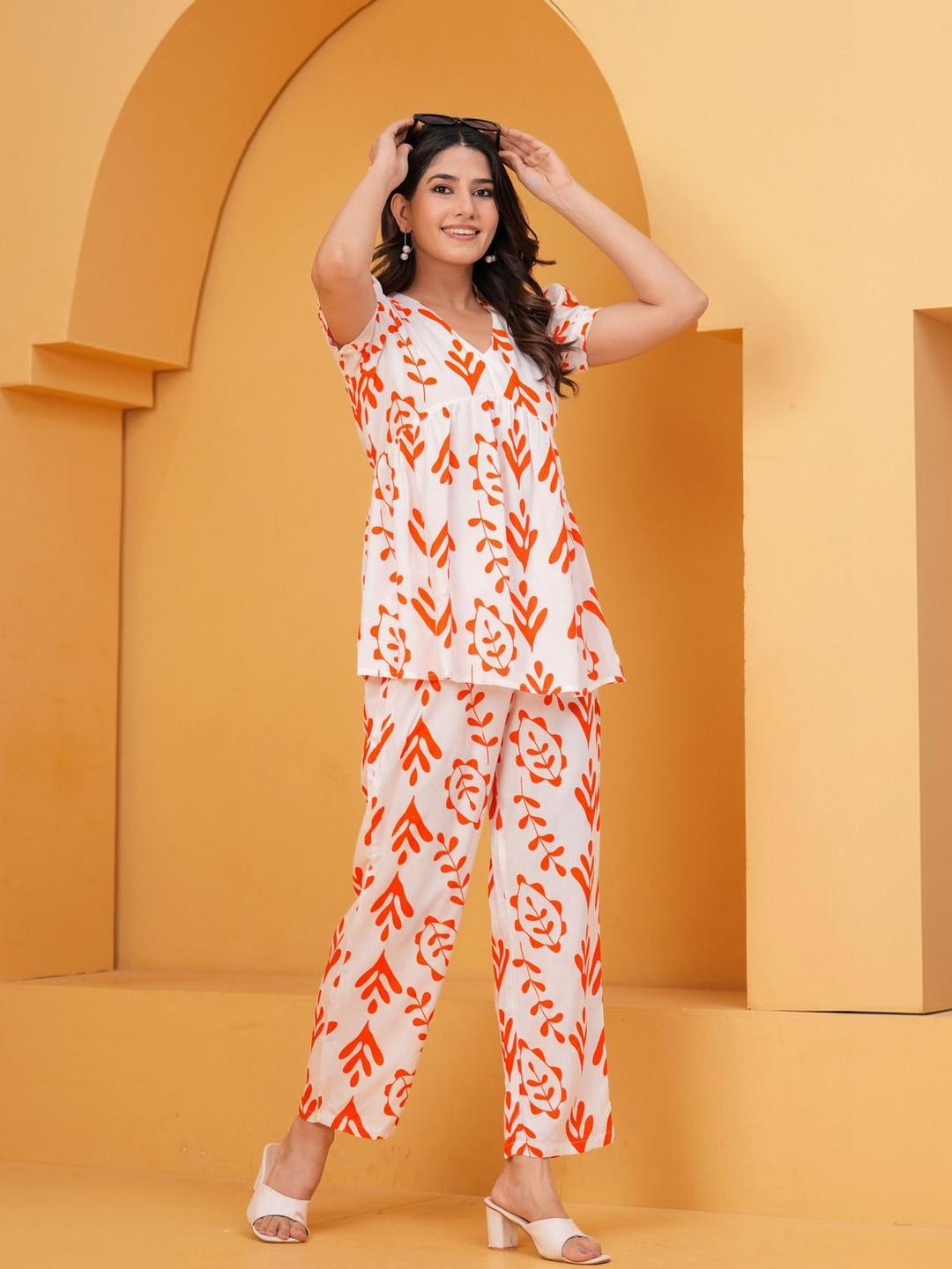 Buy HERE&NOW Printed V Neck Top With Trousers Co Ords -  - Apparel for Women