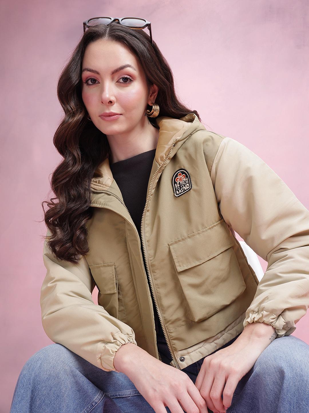 DressBerry Colourblocked Padded Jacket with Applique Details