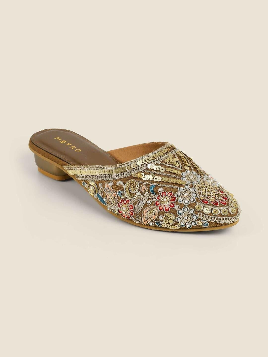 Buy Metro Embellished Ethnic Block Mules - - Footwear for Women