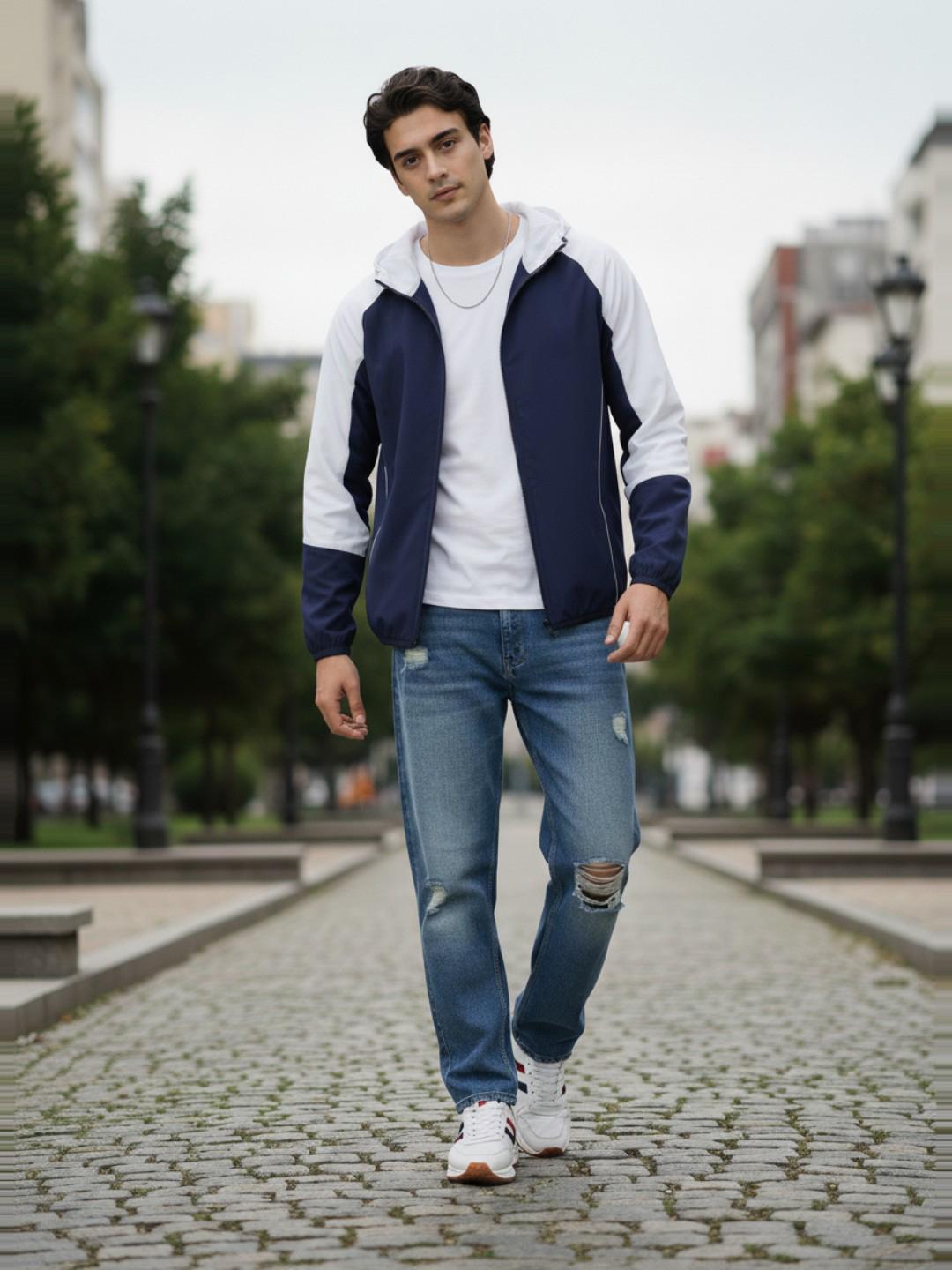 glitchez Hooded Bomber Jacket with paneled detail