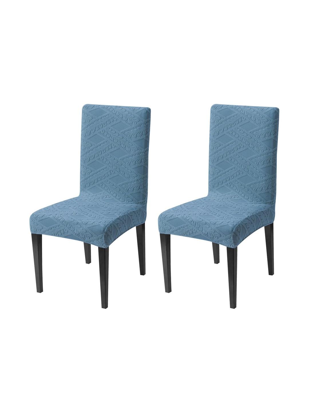 Buy HOUSE OF QUIRK 2Pcs Blue Self Design 220 GSM Stretchable Jacquard Chair Covers -  - Home for Unisex