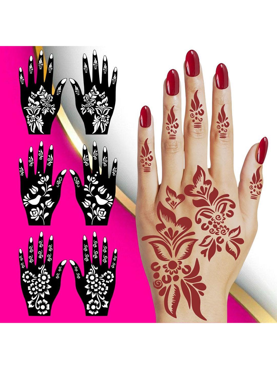 Buy VOORKOMS Set Of 3 Mehndi Design Stencil Sticker - Bindi for Unisex ...