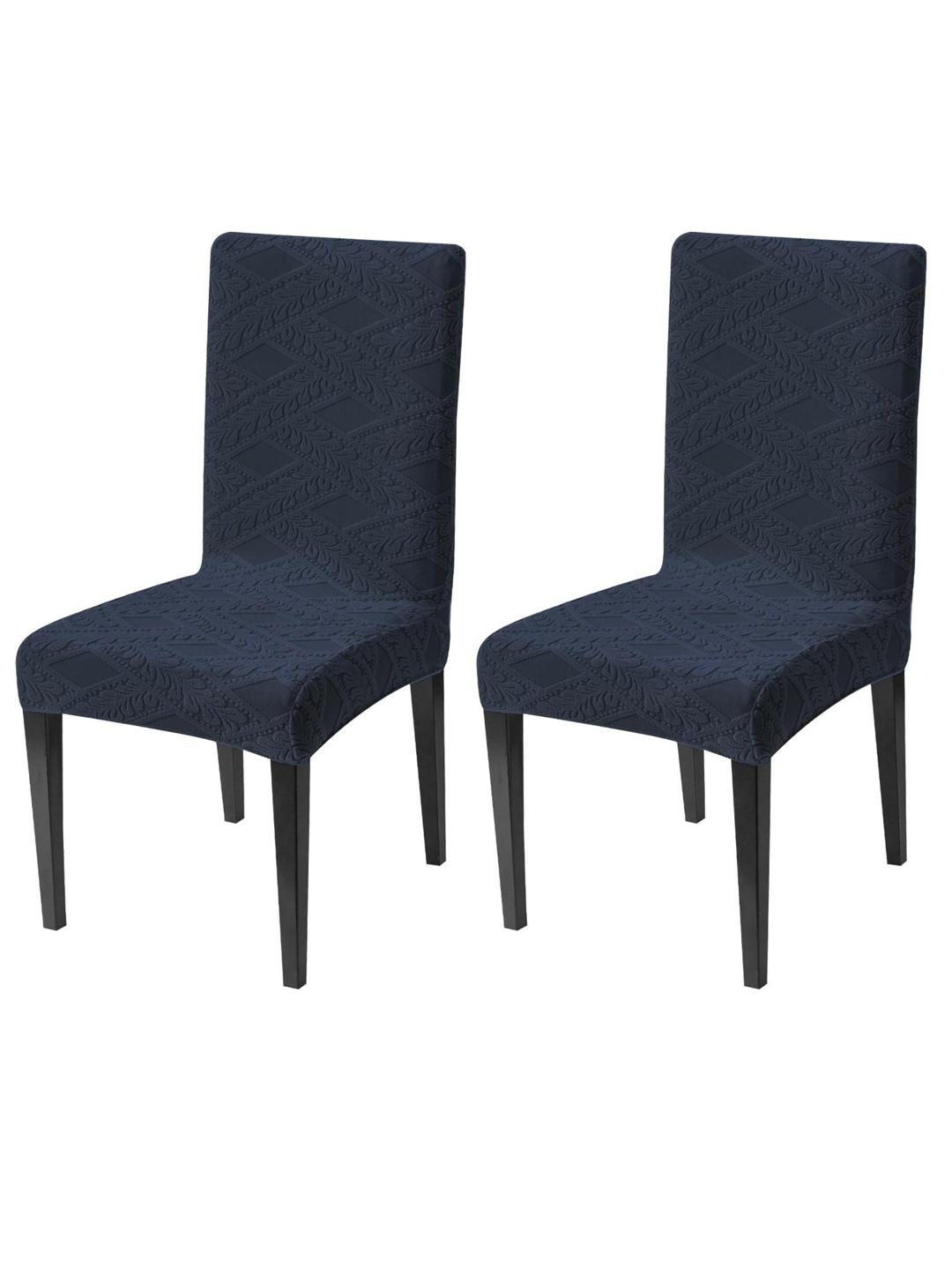 Buy HOUSE OF QUIRK Set Of 2 Navy Blue Self Design 220 GSM Stretchable Jacquard Chair Covers - - Home for Unisex