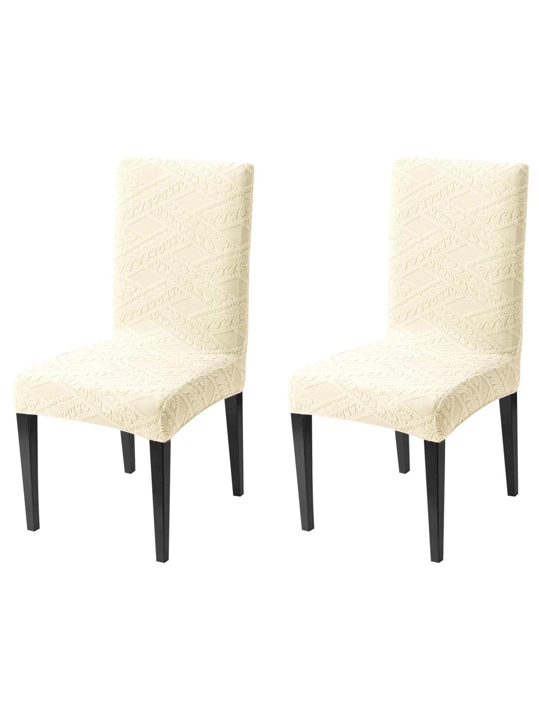 Buy HOUSE OF QUIRK Set Of 2 Beige Self Design 220 GSM Stretchable Jacquard Chair Covers -  - Home for Unisex