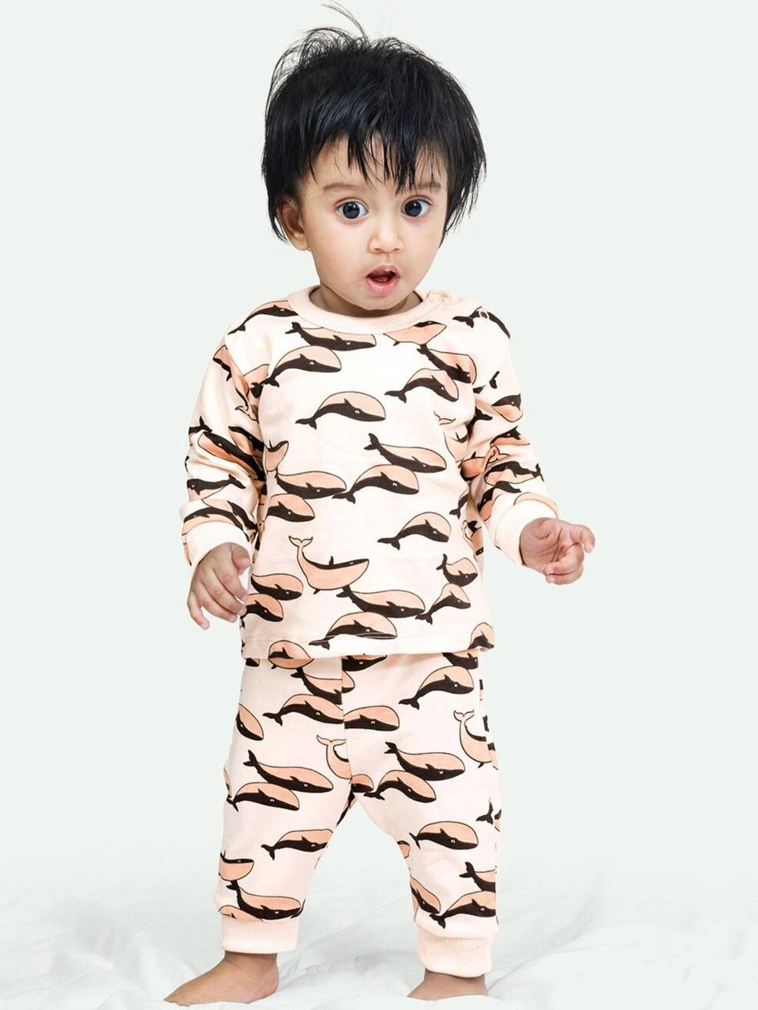 Buy Ariel Round Neck Pure Cotton Fleece T Shirt With Pyjama Clothing Set -  - Apparel for Unisex Kids