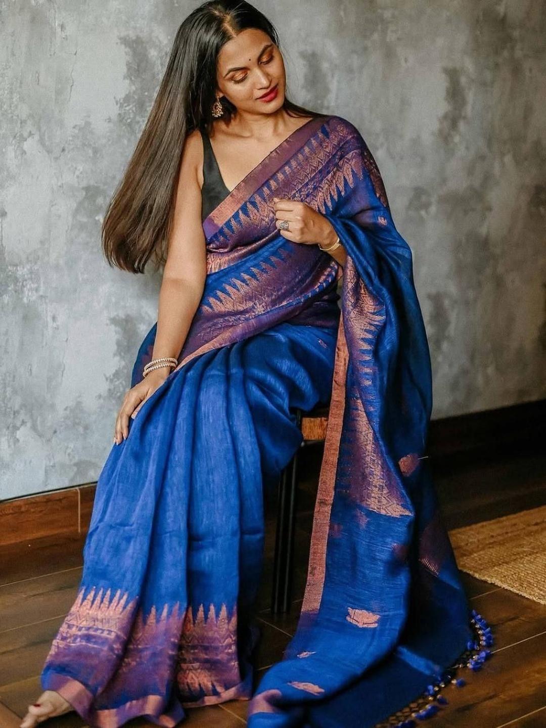 A Rozi Buy Arozi Woven Design Linen Blend Narayan Peth Saree - Sarees for ...