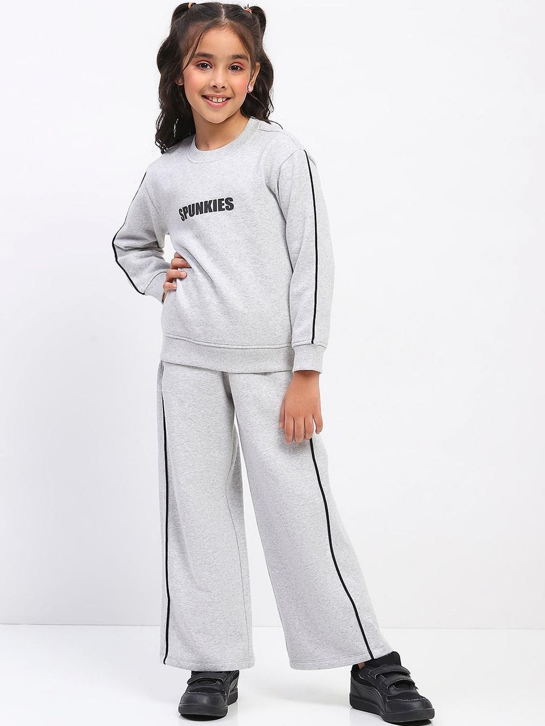 Buy SPUNKIES Girls Round Neck Grey Long Sleeve Sweatshirt And Trouser ...