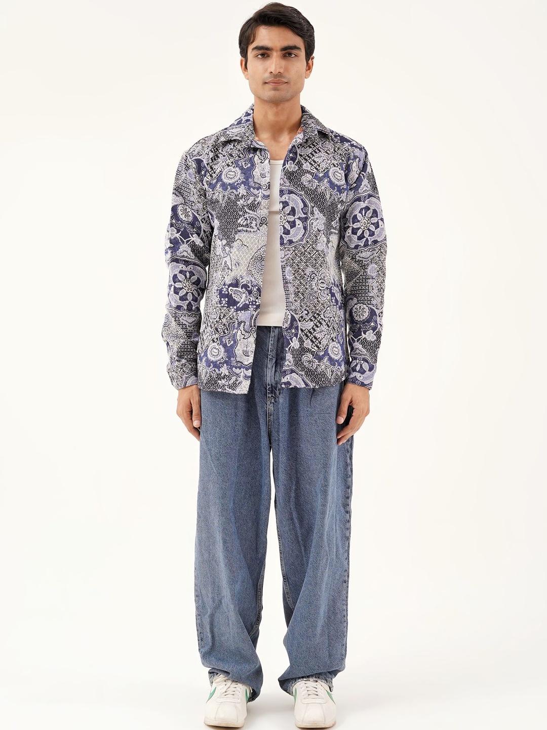 Buy Clazzey Nebula Men Ethnic Motifs Woven Design Shackets - Shackets ...