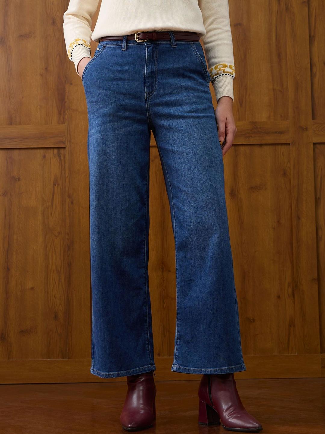 U.S. Polo Assn. Women Women Wide Leg Mid-Rise Light Fade Stretchable Jeans
