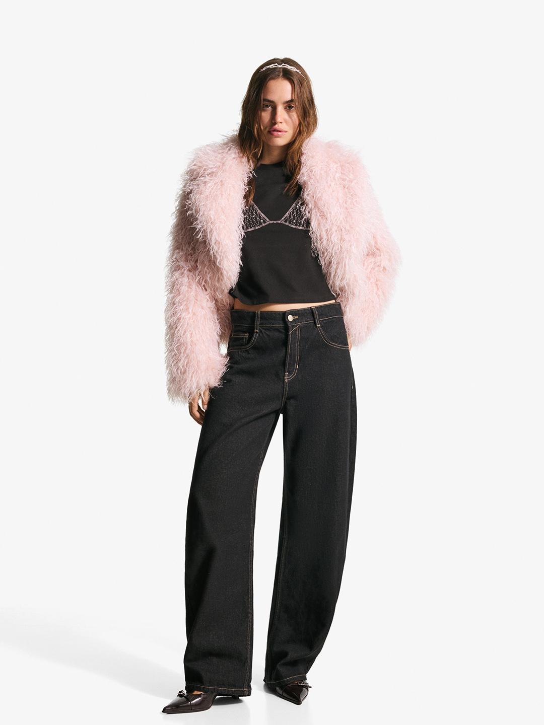 Bershka Women Faux Fur Cape Jacket
