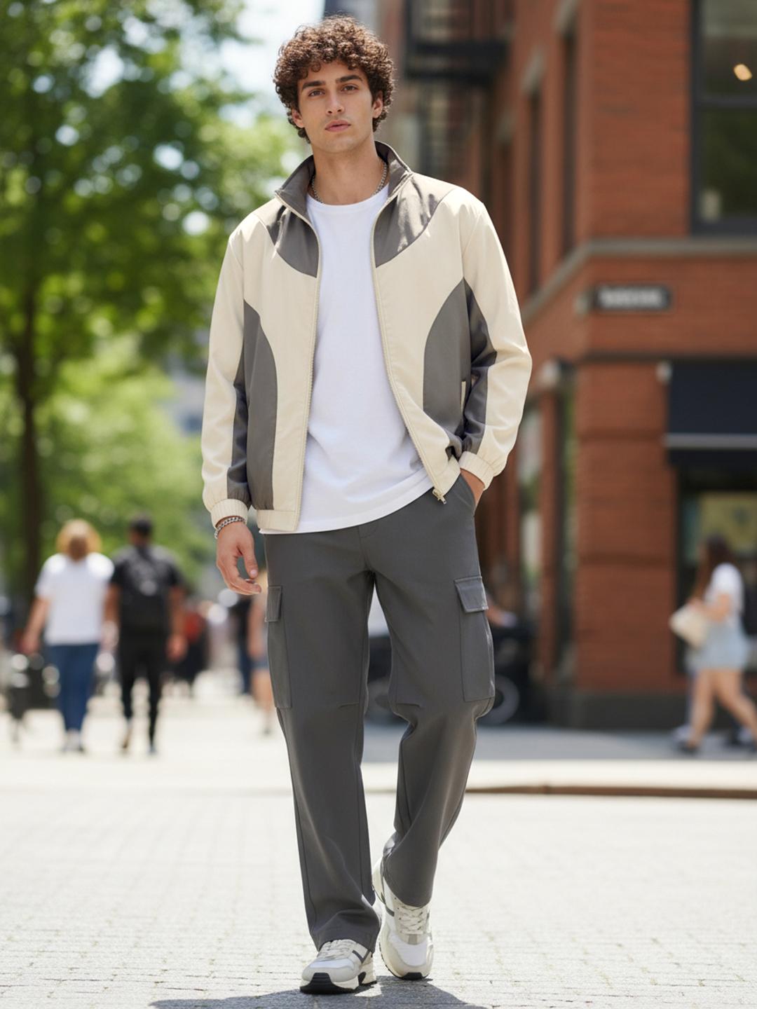 glitchez Mock Collar Paneled Bomber Jacket