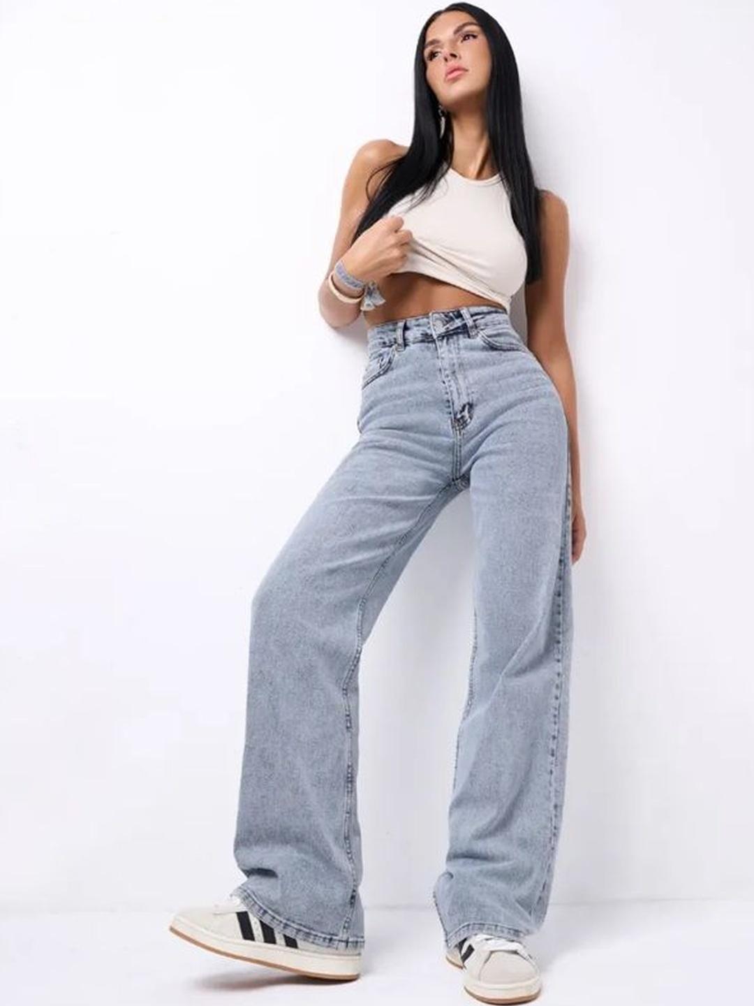 Aadvi Fashion Women Smart Wide Leg High-Rise Light Fade Stretchable Jeans