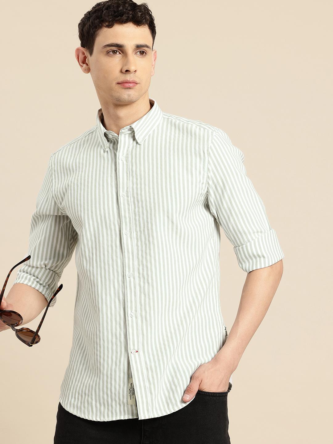 Being Human Button-Down Collar Striped Casual Shirt